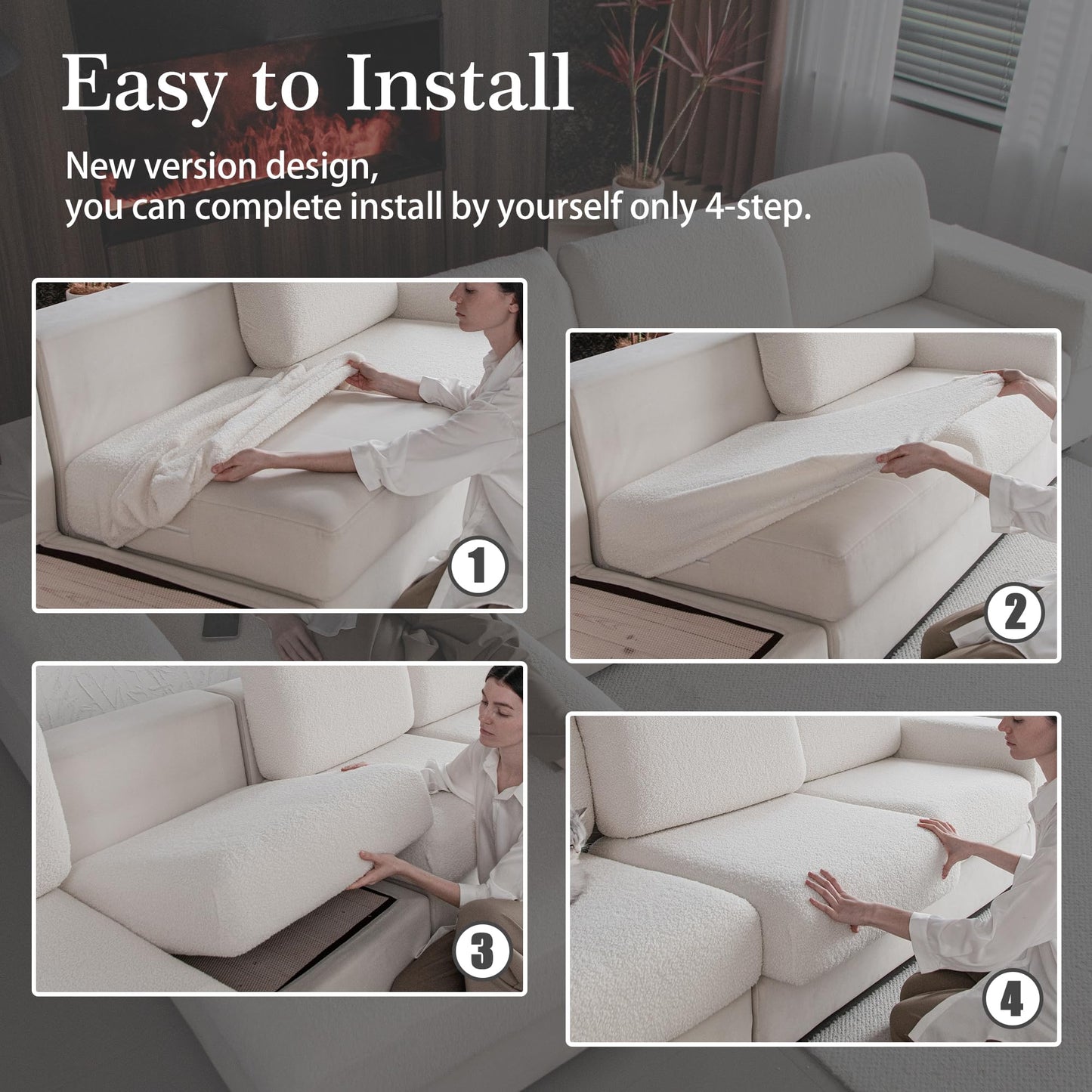 OHSIO Couch Cushion Covers for Sectional Sofa, Stretch Soft Sofa Slipcovers Washable Wear-Resistant Universal Furniture Protector for Living Room(1 Piece Back Couch Cover, Ivory)