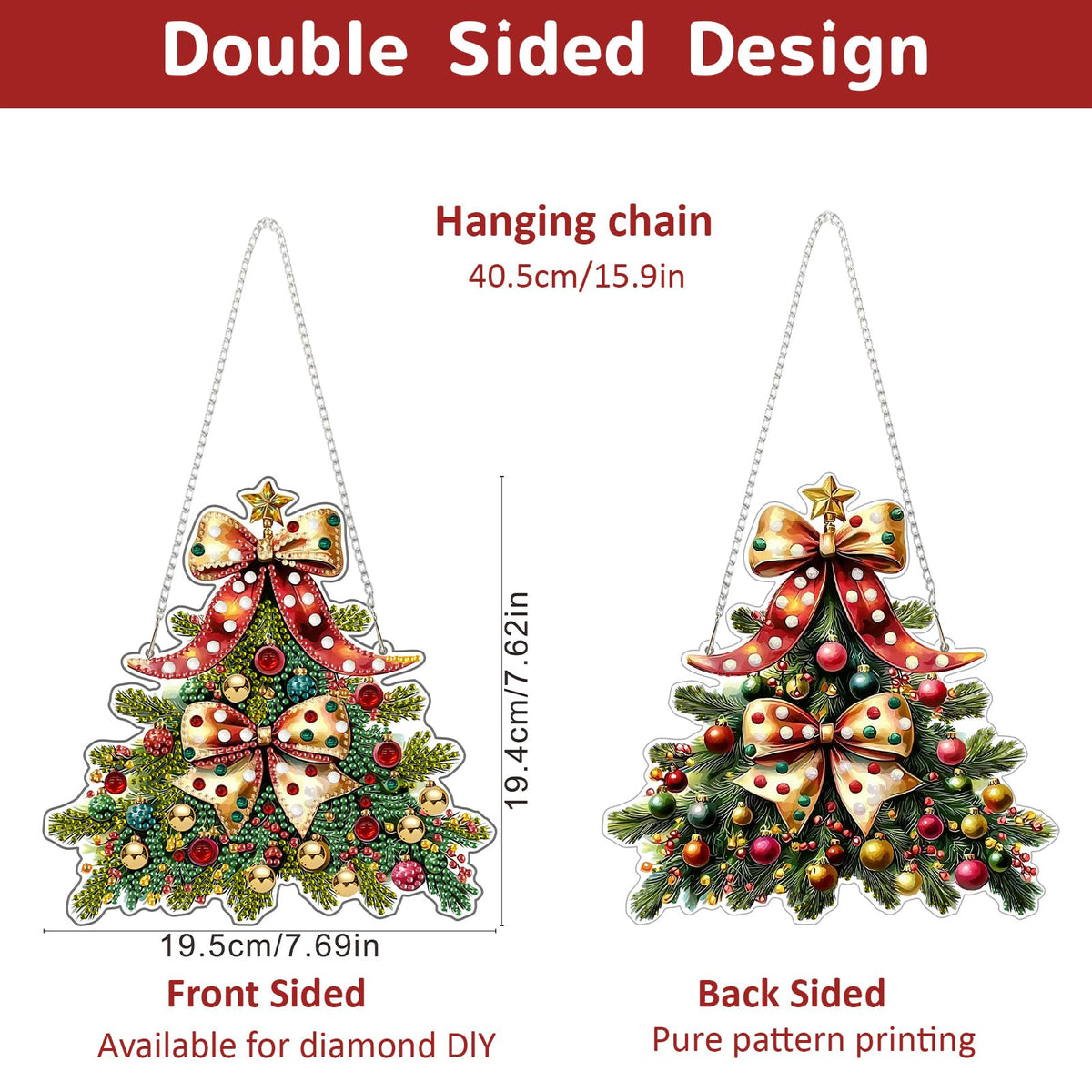 Genius maker Christmas Tree Diamond Art Hanging Kits for Adults, Diamond Painting Pendant Kits, DIY Acrylic 5D Special Shaped Crystal Diamonds Gem Art Painting Ornament for Home Wall Decor Gift