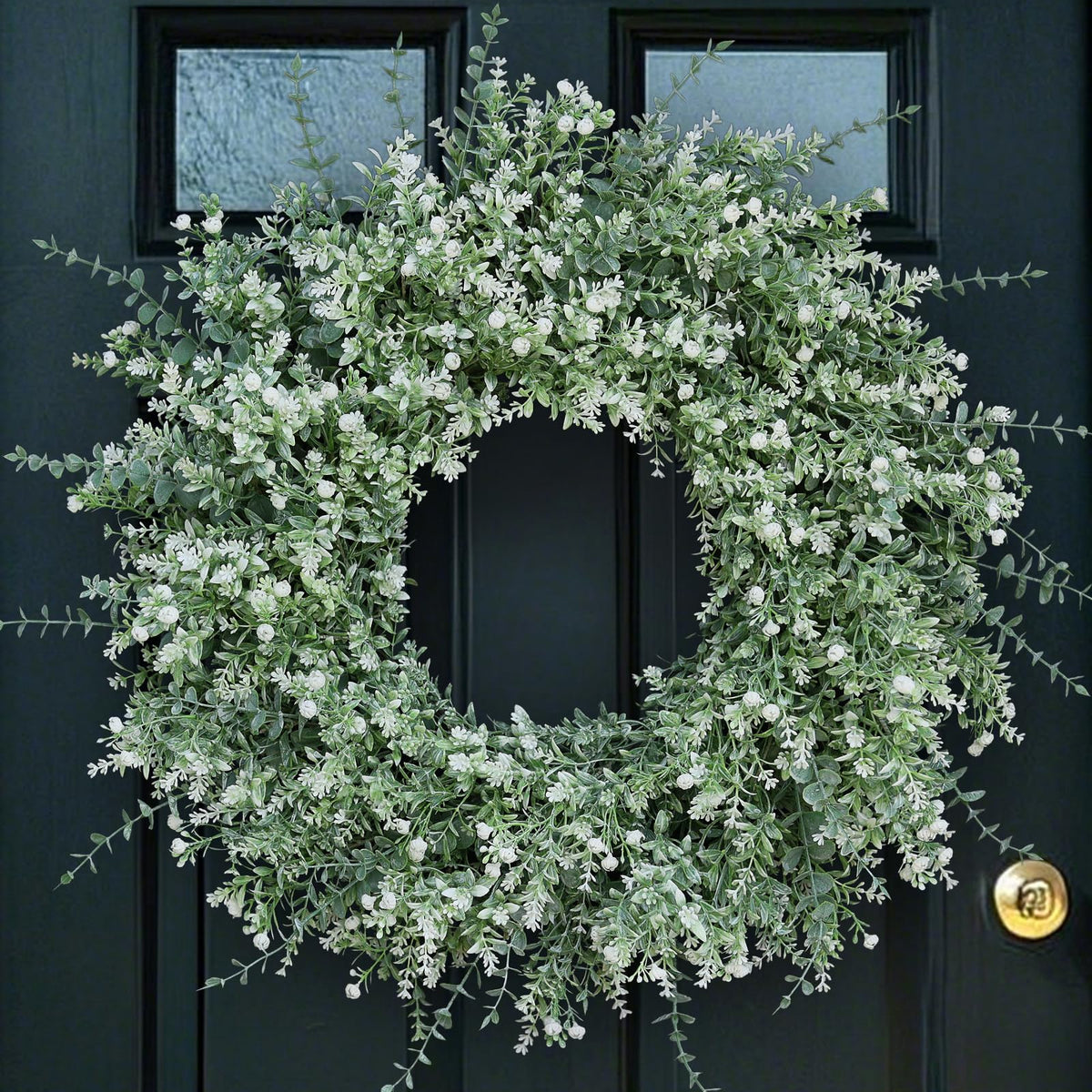 26''Large Artificial Eucalyptus Wreath for Front Door(White-Green)