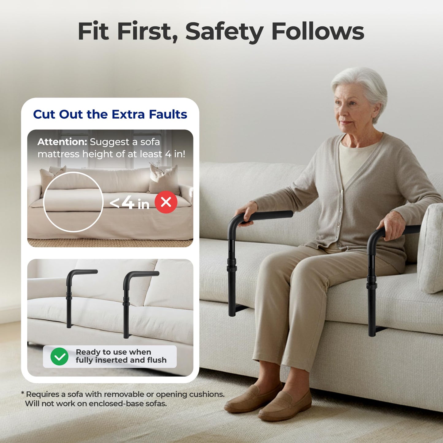 NIMOOD L1 Stand Assist Rail for Couch, Chair Stand Assist Aid for Elderly, Elderly Assistance Products, Disabled, Senior Mobility Aids Adjustable for Sit, Stand, Couch Cane, 18 in Couch Wide at Least