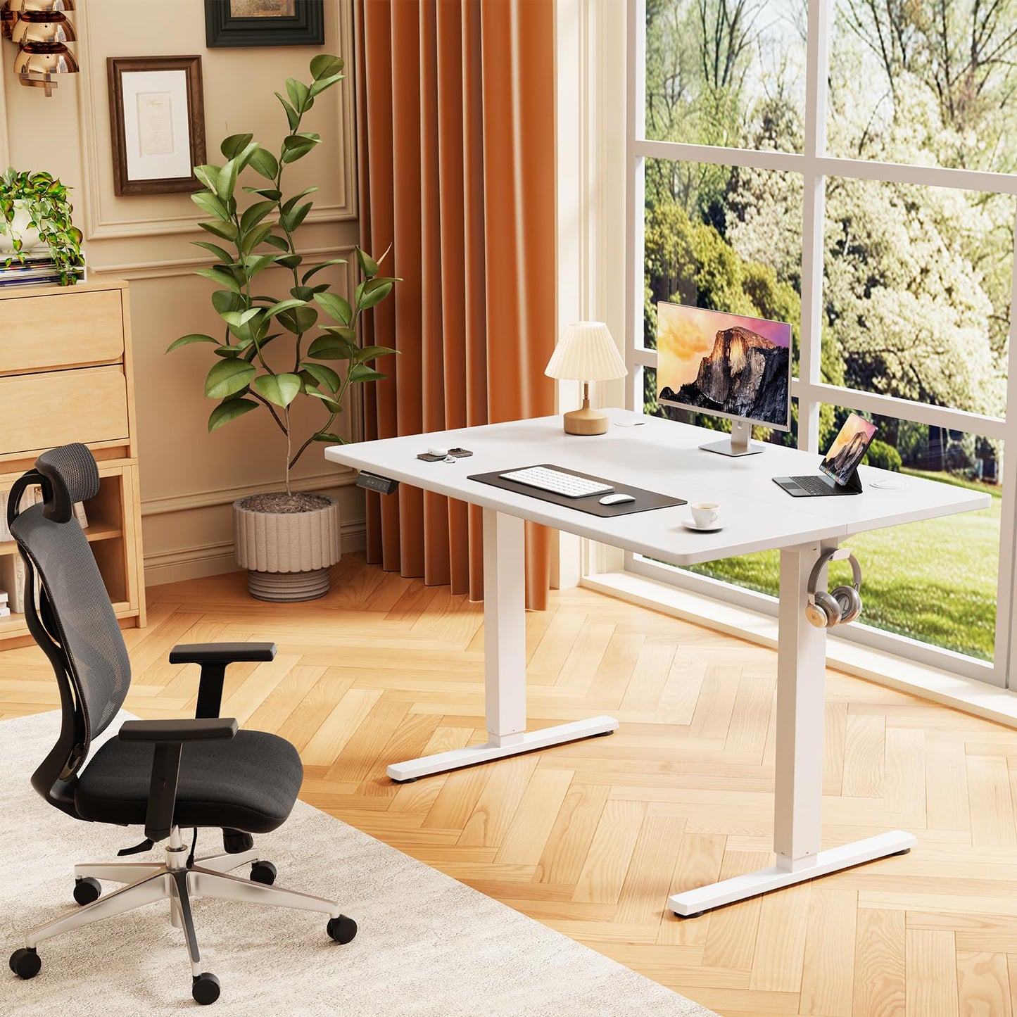 Sweetcrispy Electric Standing Desk Adjustable Height, 40x24 Inch Sit Stand Up Home Office Desks Computer Workstation PC Work Table with 3 Memory Preset Splice Wood Board Metal Frame, White