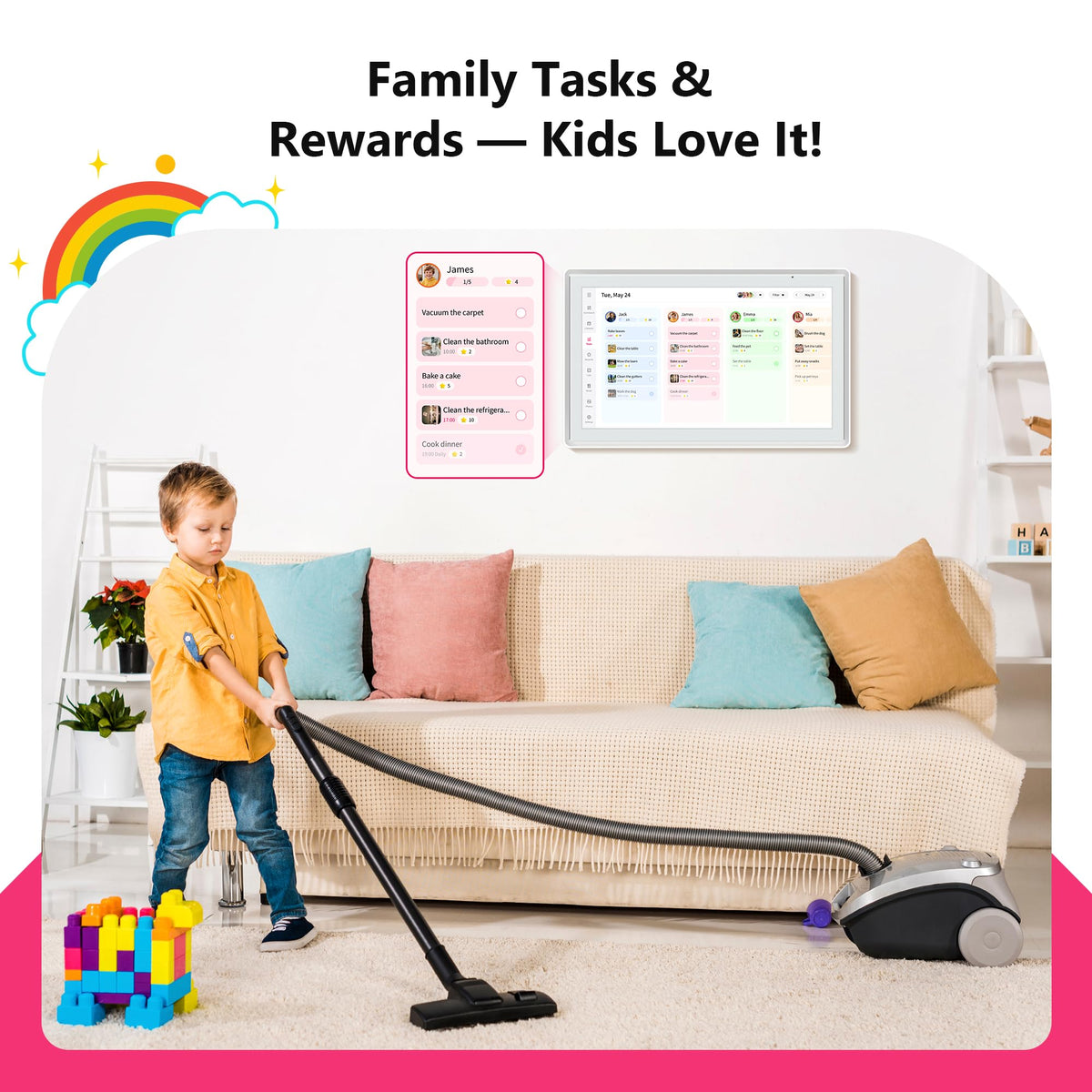 21.5 Inch Digital Calendar, Full HD Touchscreen Smart Planner for Family Schedules - Wall Mount, Great for Seamless Daily Planning & Household Organization, with LED Reminder Light