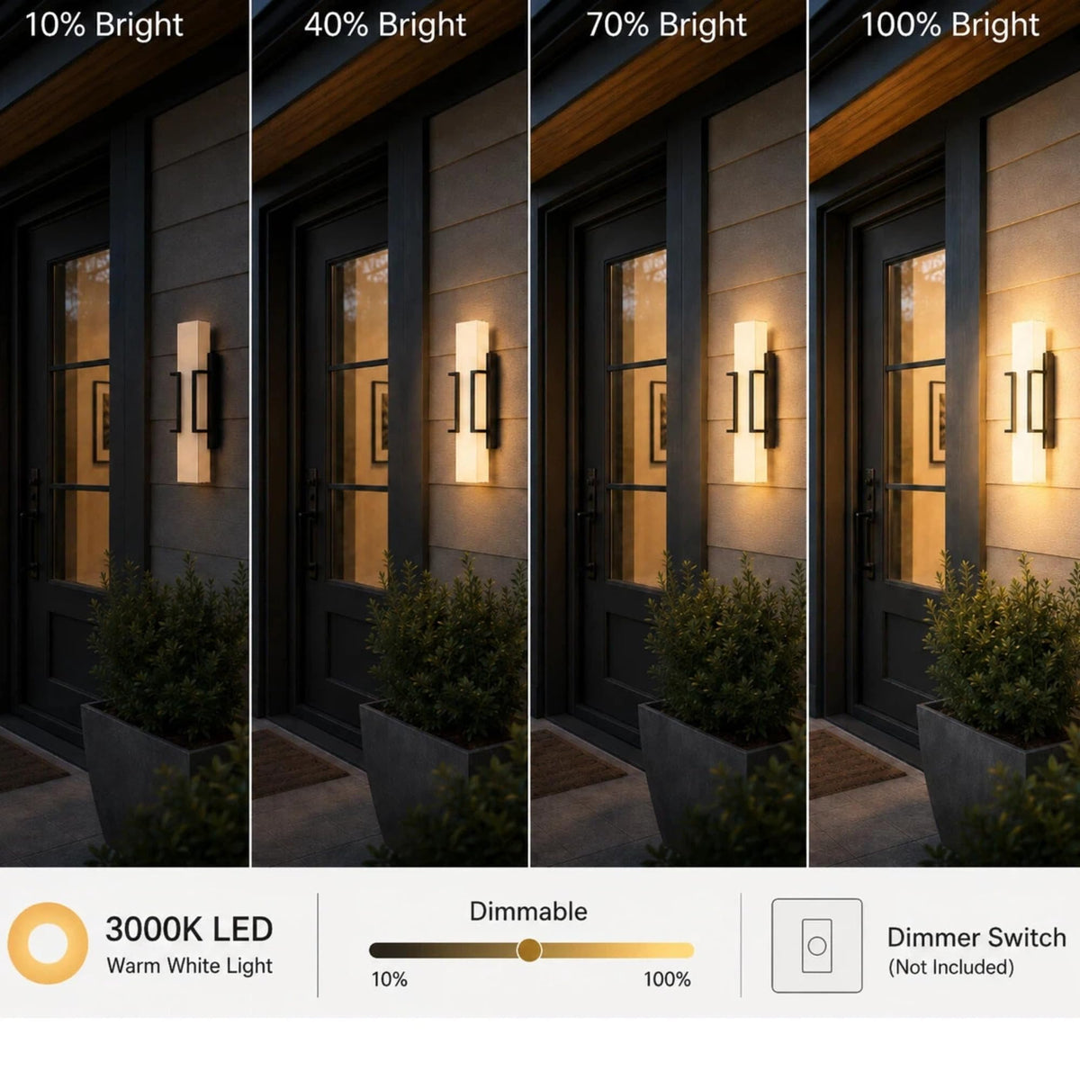 Hyunbae LED Wall Sconce Lights, 16" Modern Outdoor Light Fixture Wall Mount, Waterproof Porch Lamp for Outside, 3000K LED Exterior Lighting with White Glass for House Patio Front Porch Garage Entryway