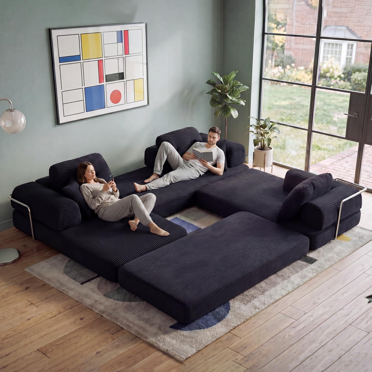 YasuSoofa Boneless Sectional Couch with Chaise, Convertible L-Shape Floor Sleeper with High Headrest, Modular Sofa Bed for Living Room Apartment, No Assembly, Gray
