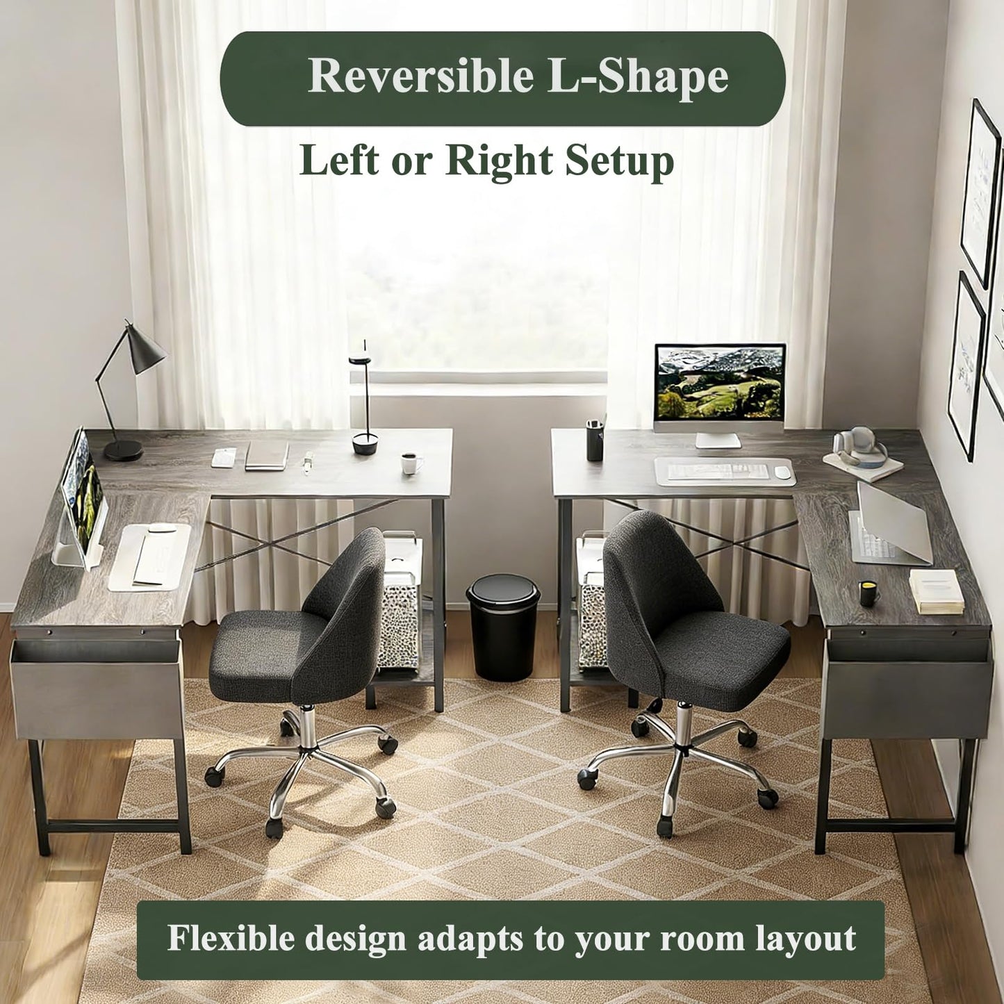 Sagenest L Shaped Desk, 50 Inch Reversible Computer Desk Corner Gaming Table with CPU Stand & Storage Bag, Sturdy Metal Frame PC Workstation for Home Office