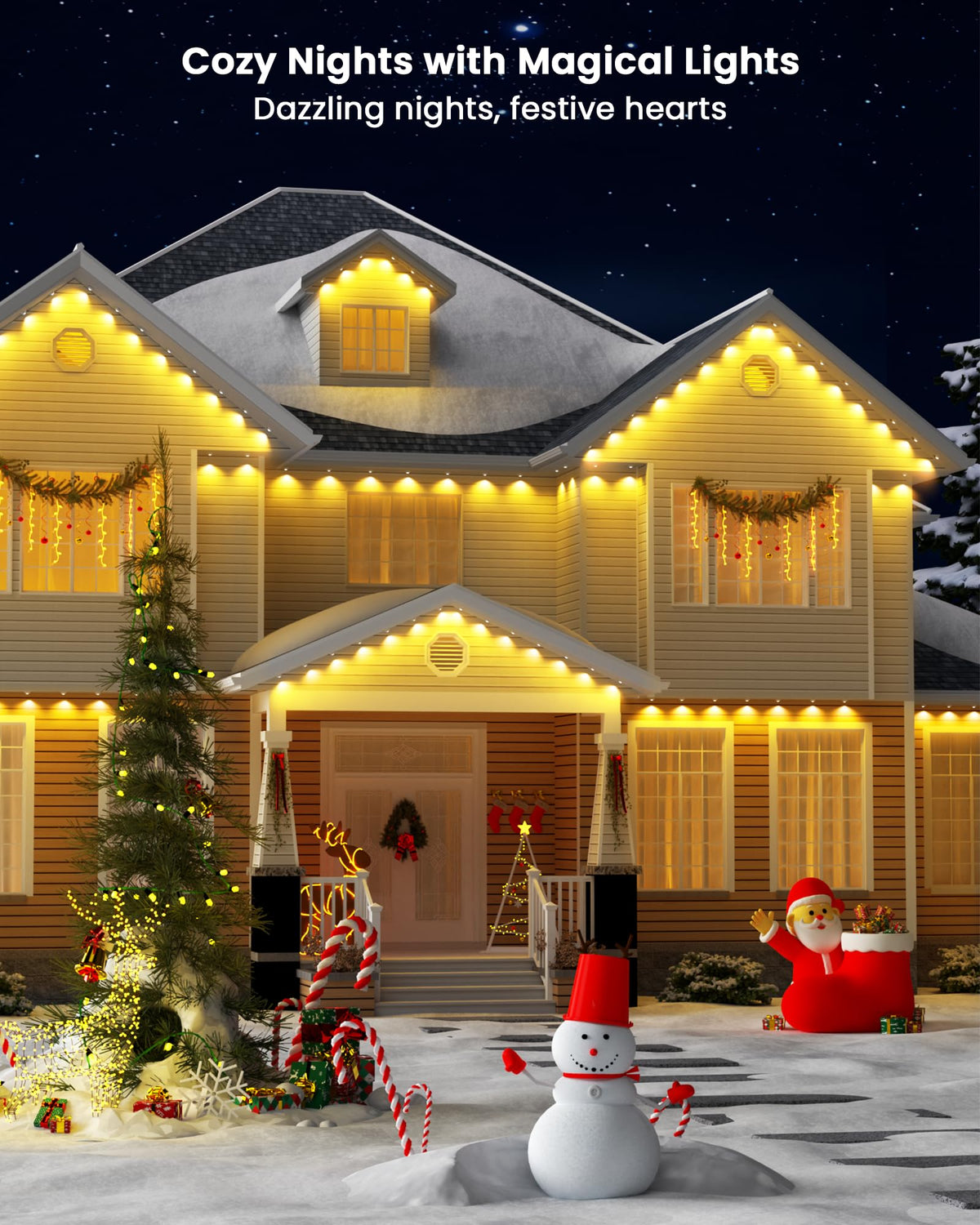 Gefolly Permanent Outdoor Lights Pro, 150ft with 90 RGBW Double-LED Lights 111 Scene Modes for Daily, Halloween, Christmas, IP67 Waterproof for Outdoor Decor, Works with Alexa, Google Assistant, White