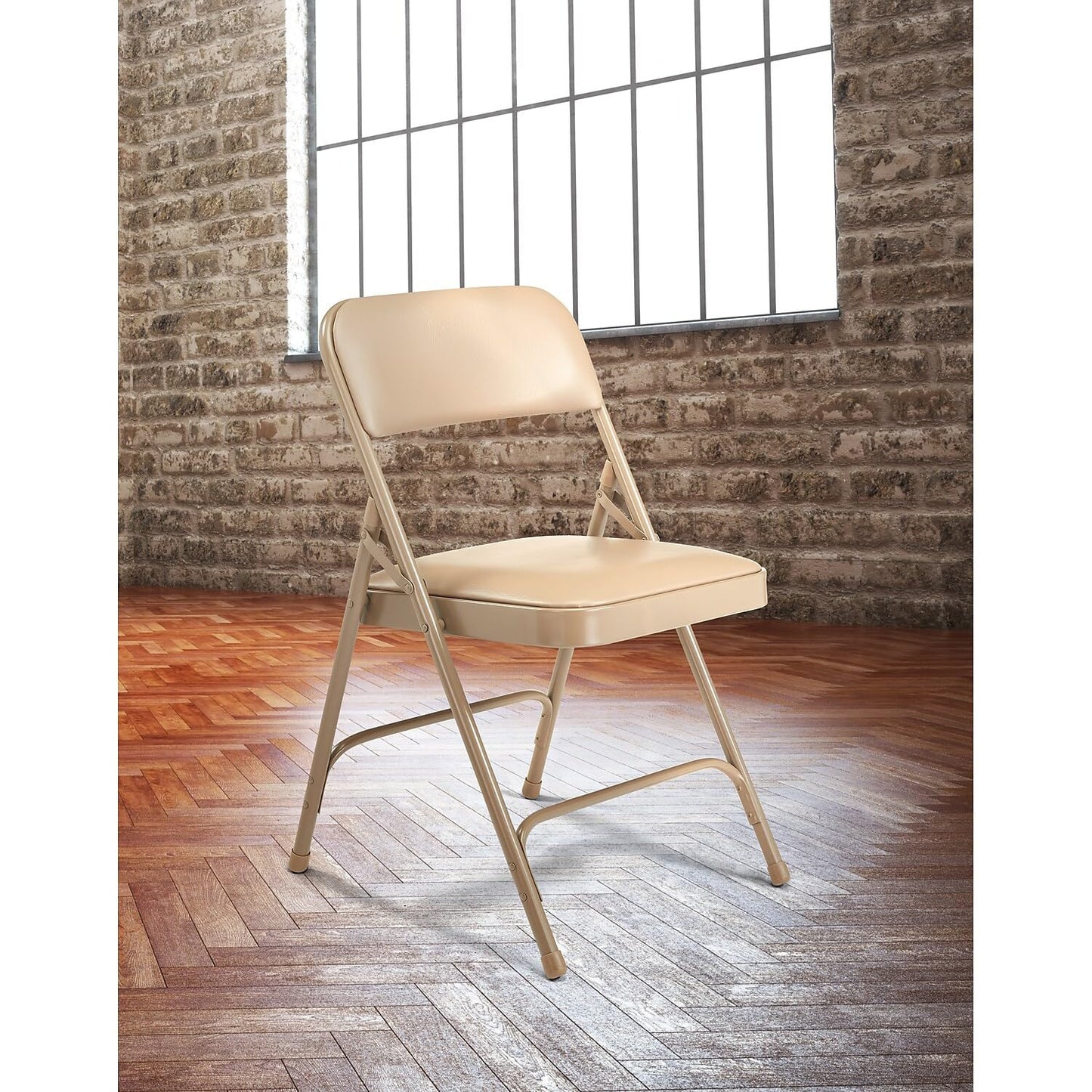 Premium Padded Portable Folding Chairs by National Public Seating – 1200 Series Upholstered, Heavy-Duty Foldable Chairs for Indoor & Outdoor Use – Set of 4, Comfortable & Durable, Beige