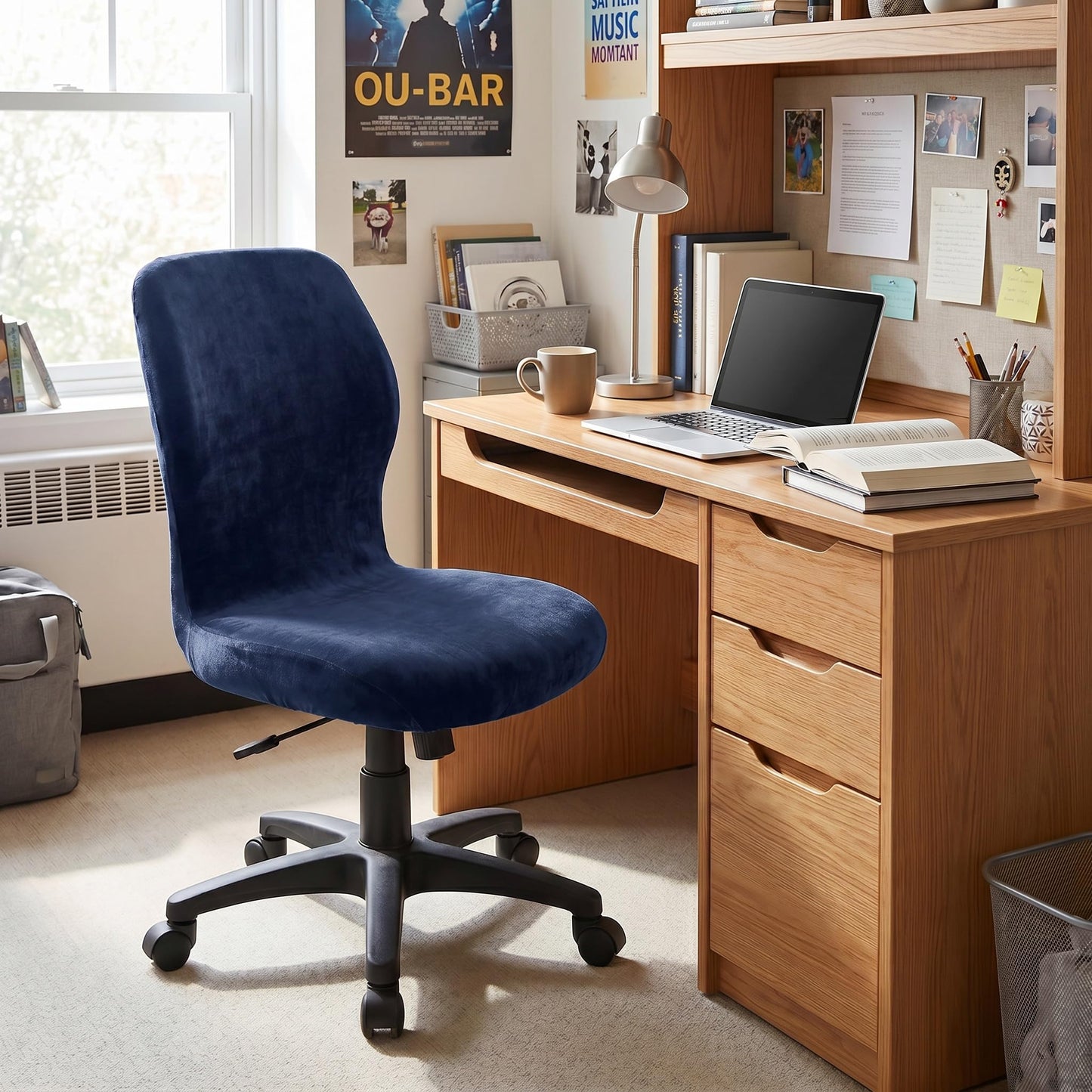 Deisy Dee Velvet Stretch Armless Office Chair Covers - Colorful Stretch Slipcover for Desk Chairs (Navy)