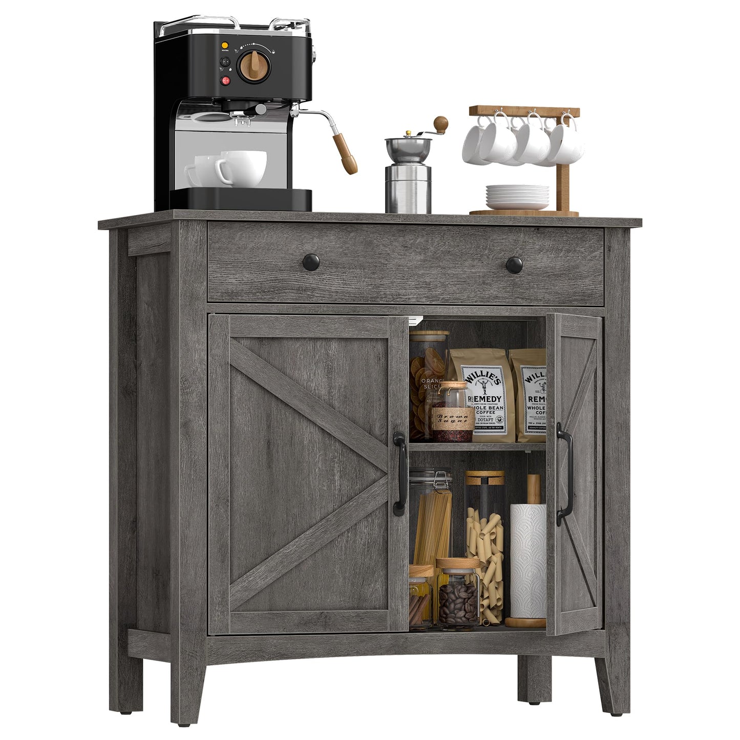 VASAGLE LIRY Collection - Buffet Cabinet, Coffee Bar Cabinet with a Drawer, Adjustable Shelf, Sideboard Storage with Cable Hole, Drawer Divider, Misty Gray UBBK341GW01S