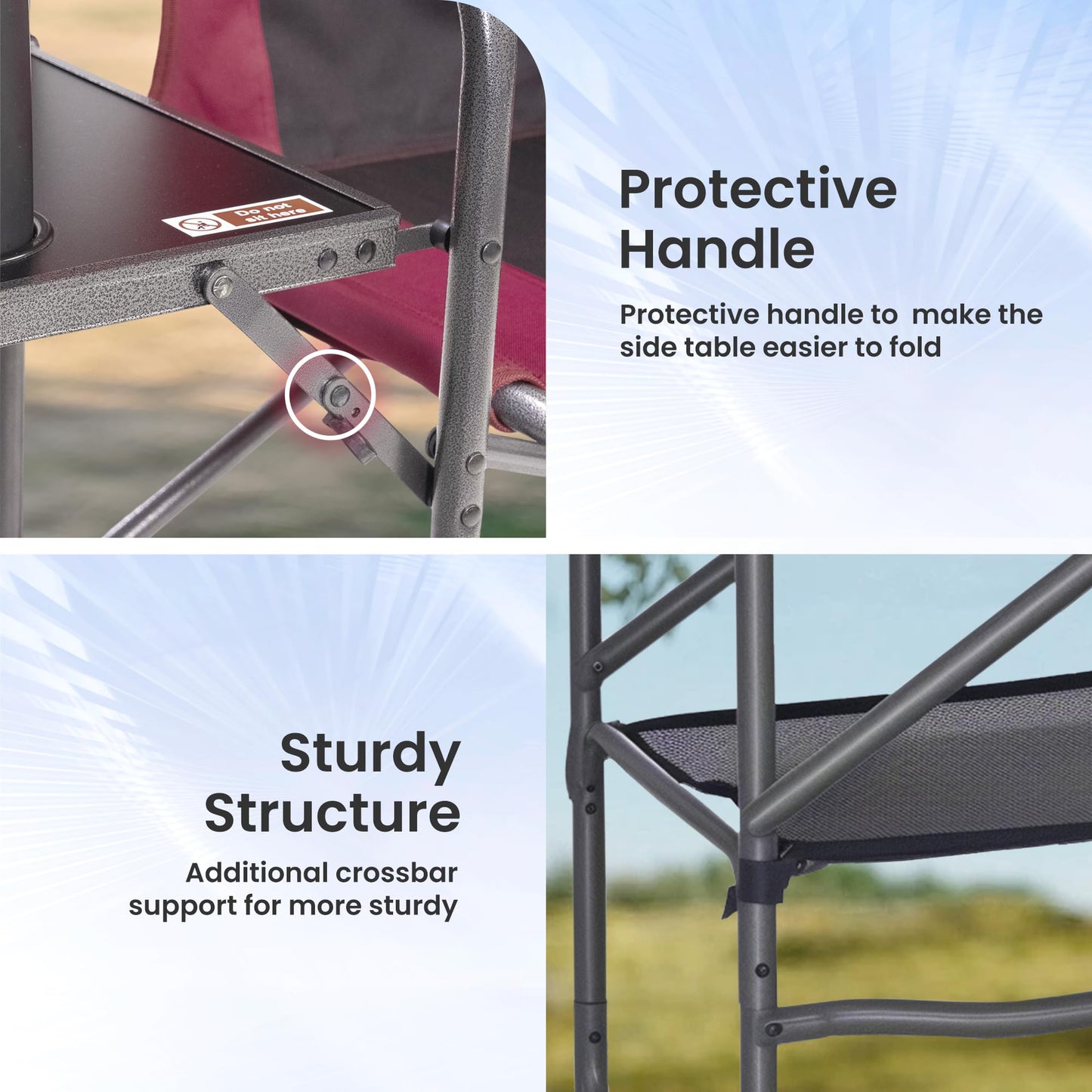 Foristrail 30" Bar Height Director Chair - 400lbs Heavy Duty with Detachable Footrest & Side Table, Portable Foldable Chair for Makeup Artists/Outdoor Events (Wine Red)