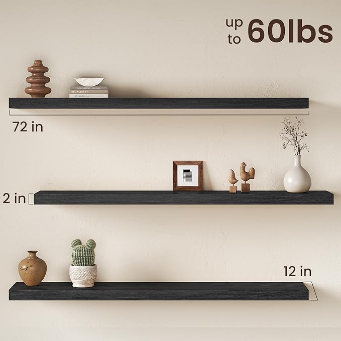 Fun Memories 72 Inch Floating Shelves, 12 Inch Deep Wall Shelf