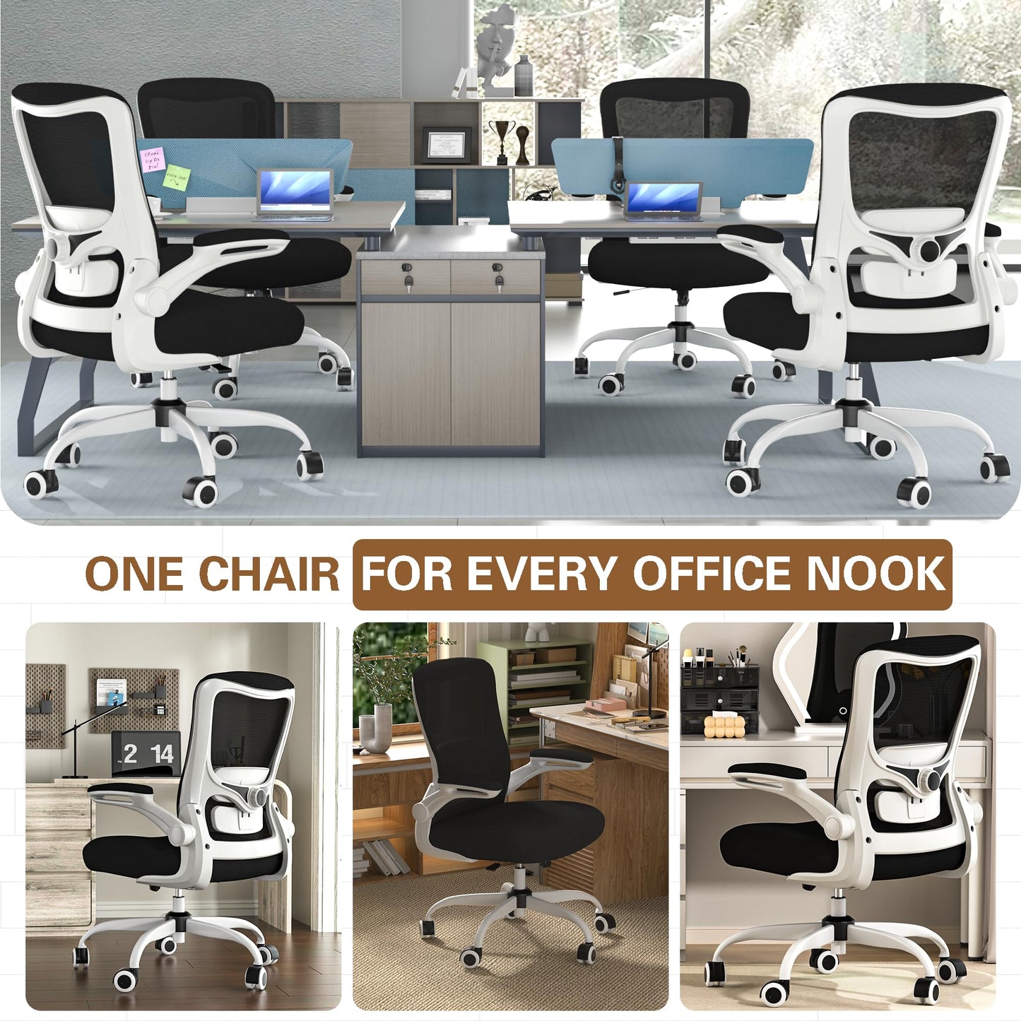 Ergonomic Office Chair - High Back Desk Chair with Adjustable Lumbar Support, Breathable Mesh Back, 330LBS Capacity, Easy Assembly (Black&White)
