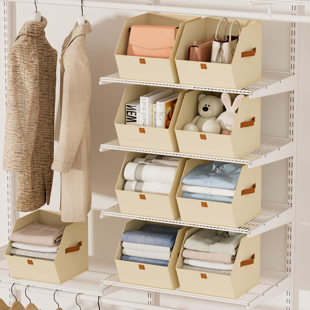 Homsorout Fabric Closet Storage Cubes - 6 Pack Square Storage Bins with Dual Handles for Clothes, Towels, Toys, Cube Storage Organizers for Bedroom, Nursery, Shelves, Closet, Small Spaces, Beige
