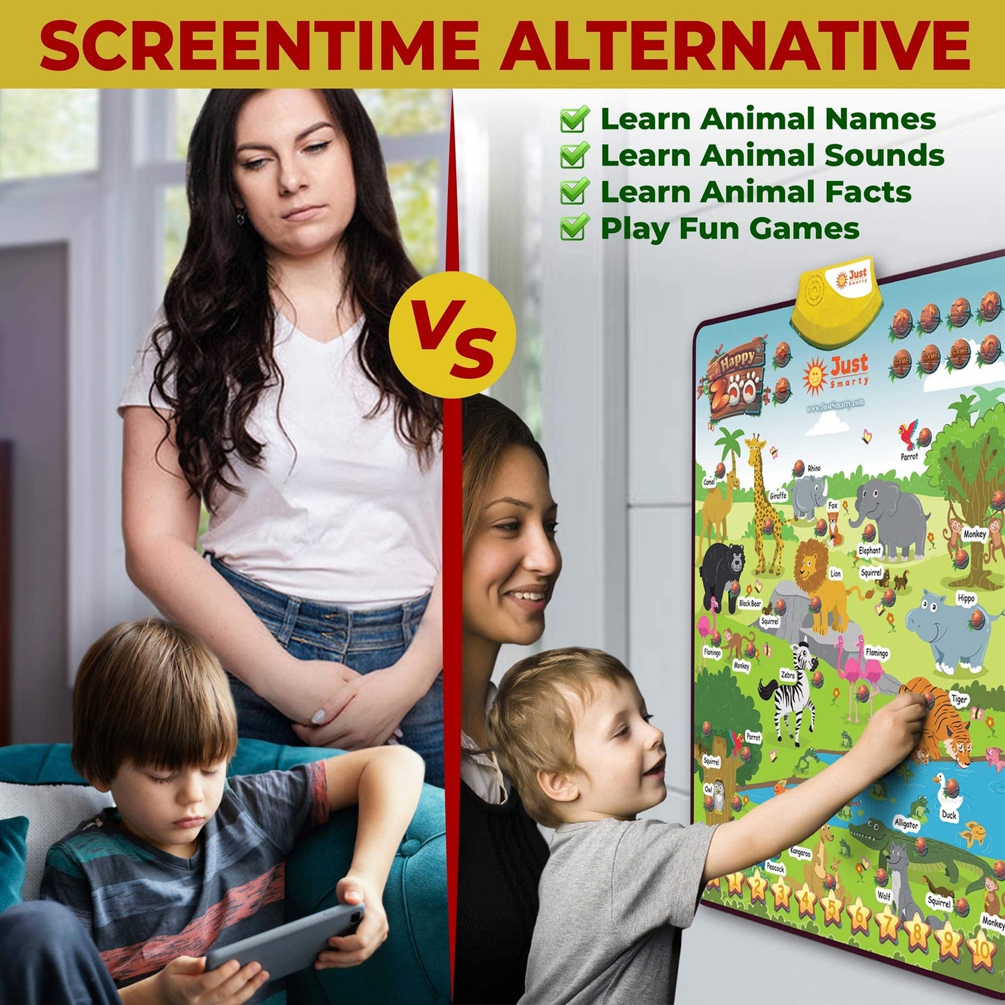 Just Smarty Zoo Animals Toddler Learning Toys Ages 3-6 | Sounds, Counting & Memory Games | Learning Resources Animals for Kids | Animal Facts Game | Toddler Learning Activities