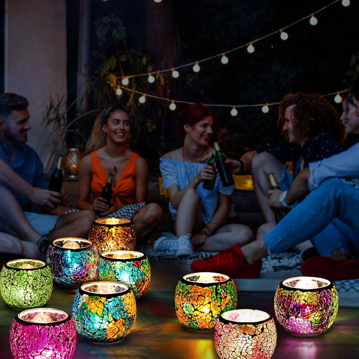 Rancco Glass Votive Candle Holder for Tealight, Romantic Mosaic Cracked Candle Holder, Candle Lamp Aromatherapy Candlescape Bowl for Valentine's Thanksgiving, Christmas Table Centerpiece, Party Decor