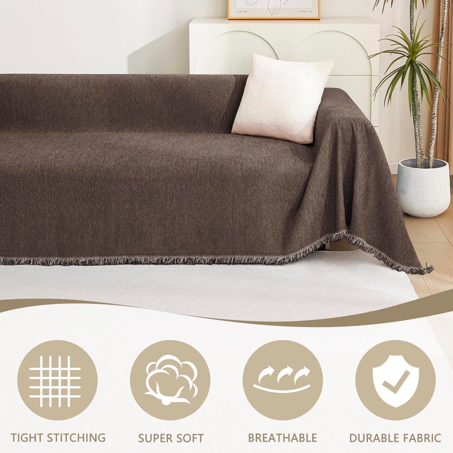MYSKY HOME Couch Cover for Dogs, Pet Couch Covers L Shape Sectional Couch Cover, Couch Covers for 3 Cushion Couch Sofa Pet Friendly, Washable Blanket, Non-Slip Sofa Protector, 71"x118", Deep Chocolate