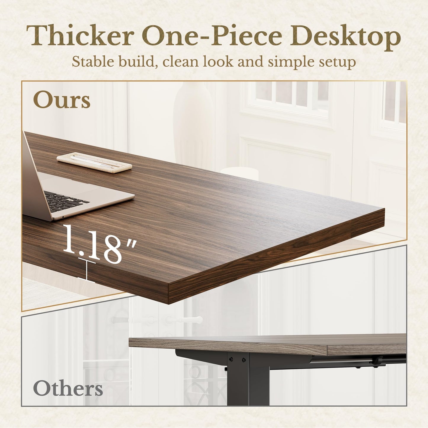 ErGear Electric Standing Desk, 48 Inch Adjustable Height Sit Stand Up Desk with 1.18" Thickness Whole-Piece Desktop, Computer Office Desk for Home Office, Black Walnut