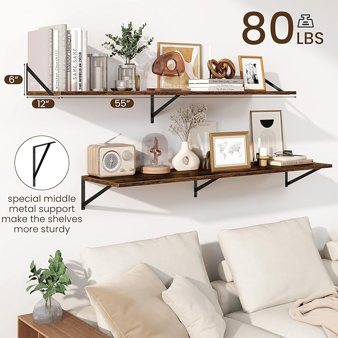 Fun Memories Floating Shelves for Wall, 12 Inch Deep Floating Shelves Set of 2