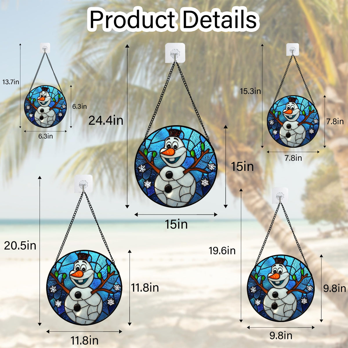 JOSUMALY Stained Glass Window Hanging Christmas Funny Snowman 6.3" - Suncatcher Door Garden Blue White Snowflakes Sun Catcher New Year Birthday for Friend Mom Men Woman Nana