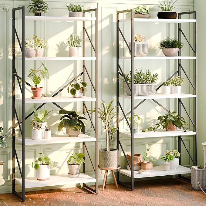 Shintenchi 5 Tiers Bookshelf, Classically Tall Bookcase Shelf, Industrial Book