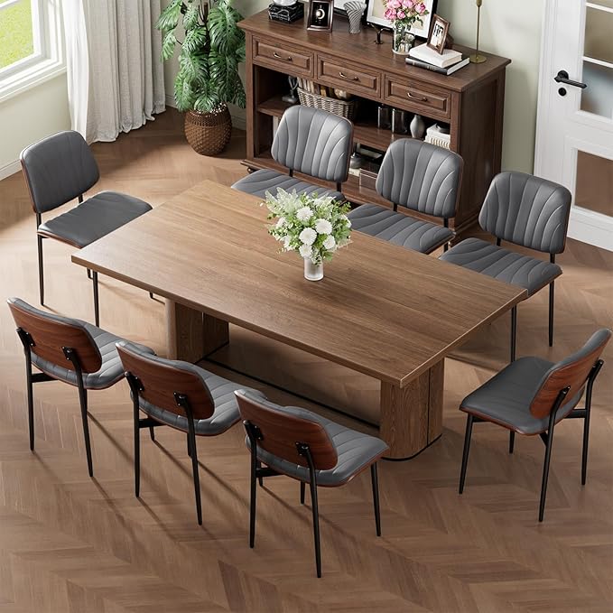 REONEY Dining Chairs Set of 8, Mid-Century Modern Upholstered PU Leather Chairs