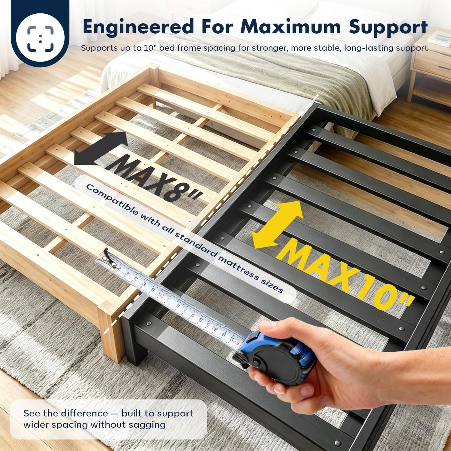 BedBro King Bunkie Board 10mm (76" x 80") – Black Under Mattress Support, Anti-Sag & Noise-Free, Breathable Low Profile Bed Board for Metal Frame, Platform & Slatted Beds