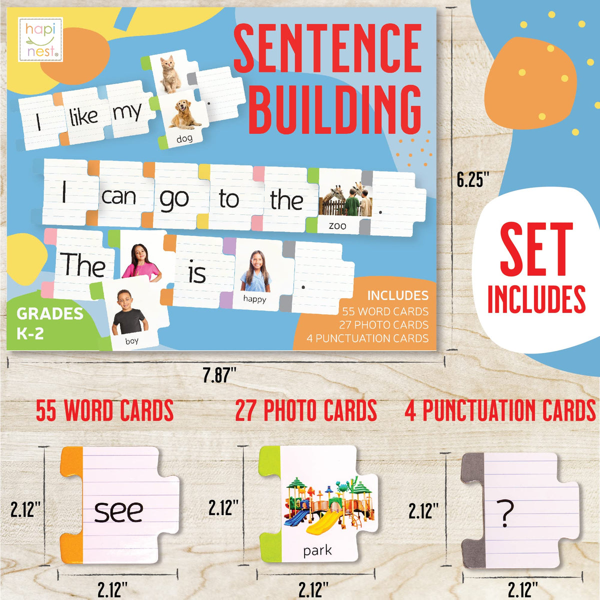 Hapinest Sentence Building for Kids, Learning Game Grammar Reading & Speech Therapy Materials Activities, Kindergarten 1st 2nd Grade Special Education Classroom Must Haves for Teachers & Homeschool