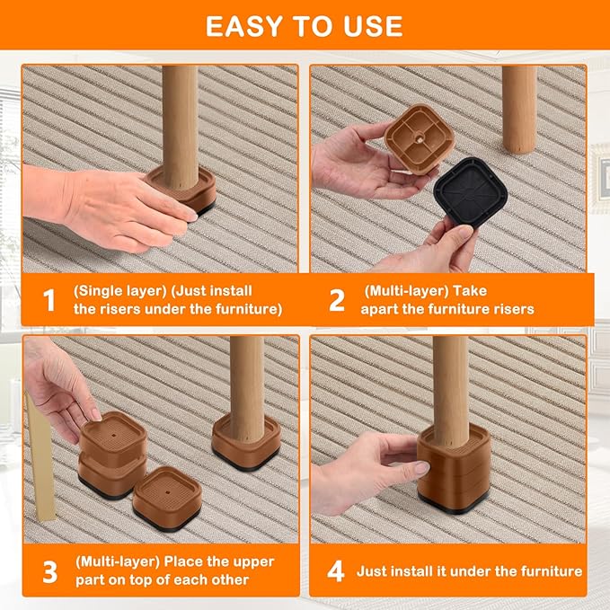shouwuhho 9 Pack Furniture Risers Adjustable Bed Risers Heavy Duty Lifts Height