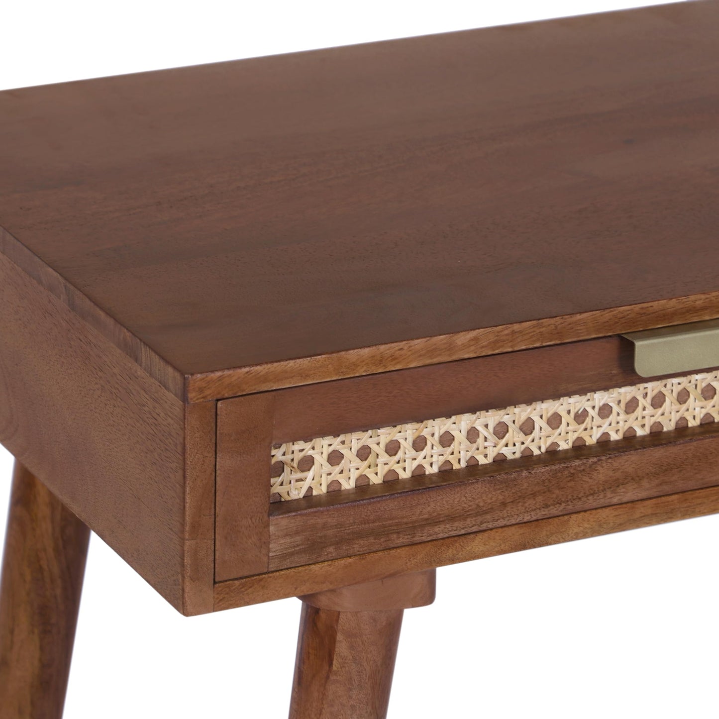 Casartis Living Ella Cane Solid Wood Desk w/Built-in-Outlet (Walnut)