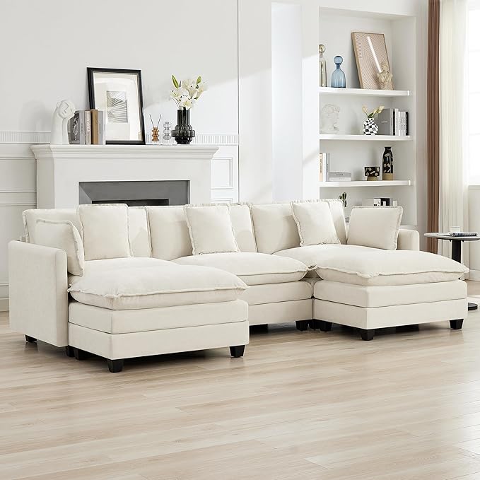 111'' Sectional Cloud Deep Seat Couch, Oversized Chenille U Shaped Sectional