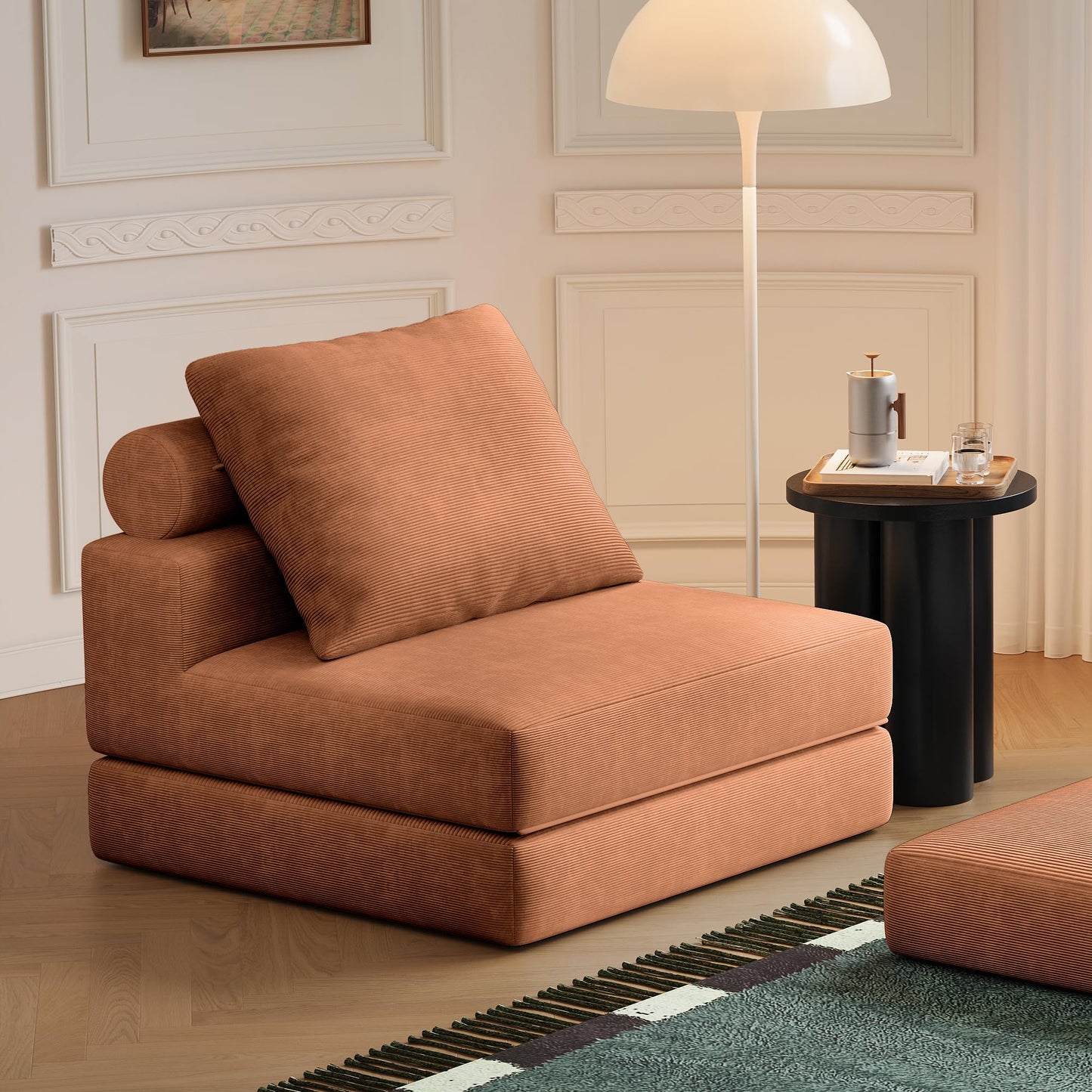 Lumbershed Folding Sofa Bed, 3-in-1 Convertible Sleeper Chair Bed with Pillows, Foldable Floor Couch with High-Density Foam, Futon Small Boneless Couch for Living Room Bedroom Lounge, Single, Brown