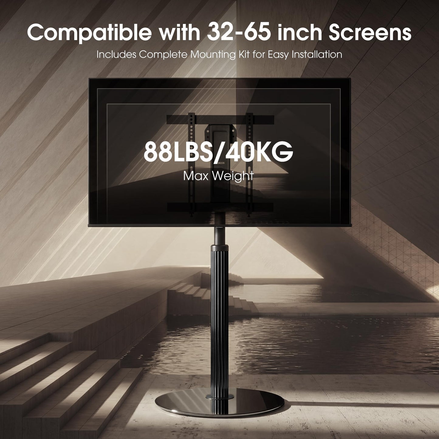 AOKCOS Aluminum Grille Floor TV Stand for 32-65 inch TVs up to 88lbs, Swivel and Tilt TV Mount with Glass Base, Height Adjustable TV Stand for Living Room Bedroom