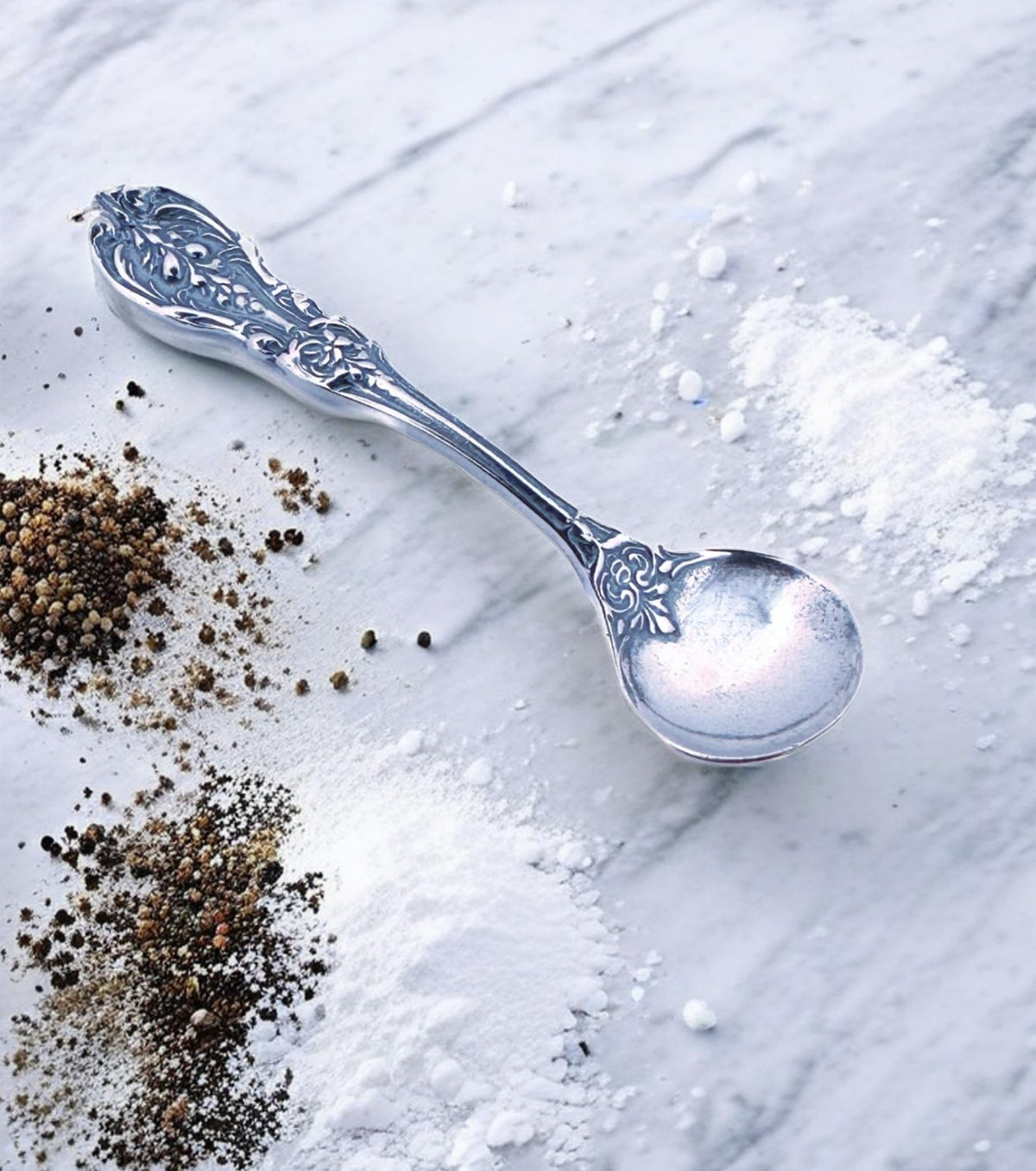 925 Sterling Silver Small Salt Spoon - Premium Quality 2.2" Ornate Floral Spoon - Beautiful Flower Designed Handle - Gift for Culinary Enthusiasts