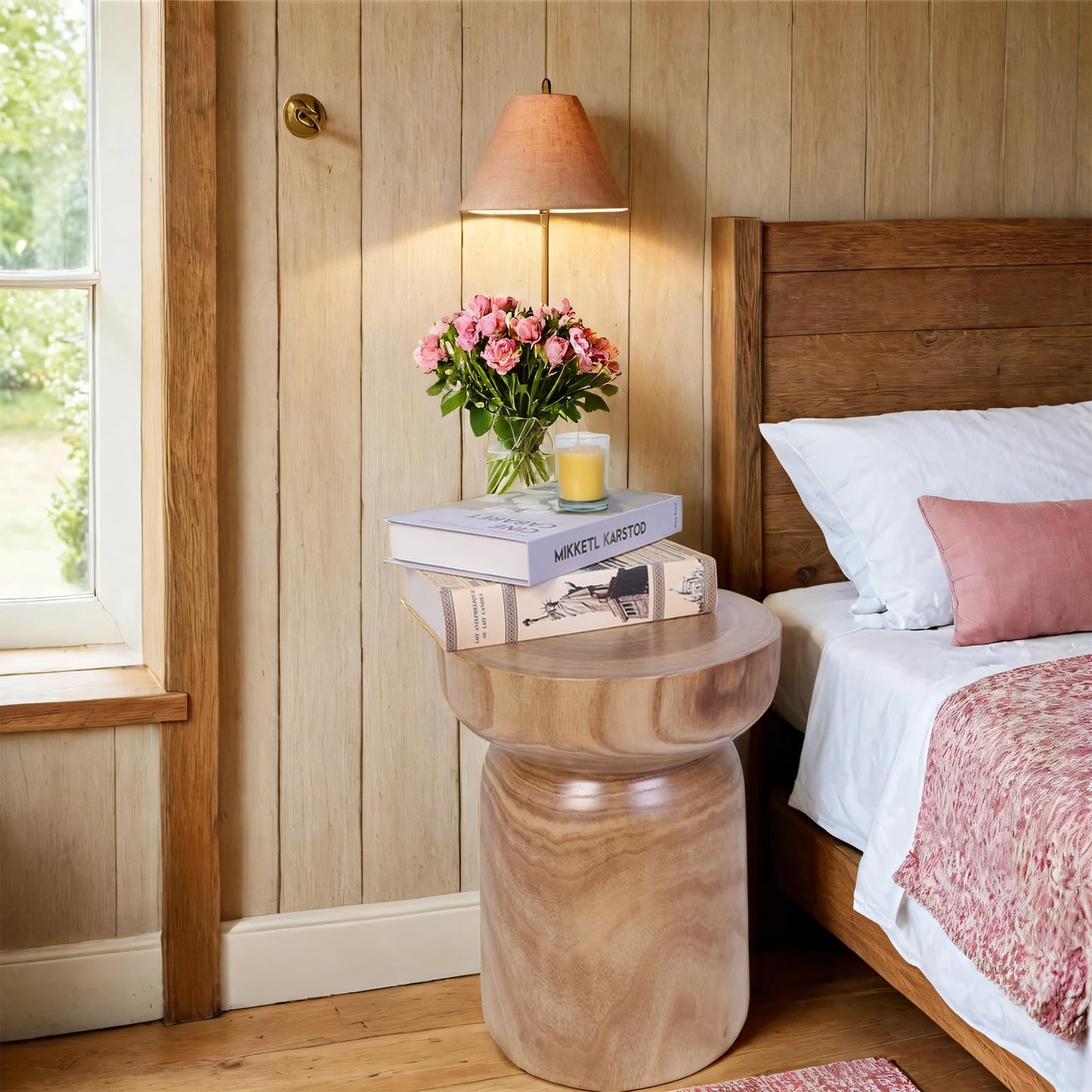 TORMAYS HOME Small Solid Wood Round Side Table, 15.75” H Tree Stump Accent Table, Rustic Farmhouse End Table for Living Room Bedroom, Fully Assembled