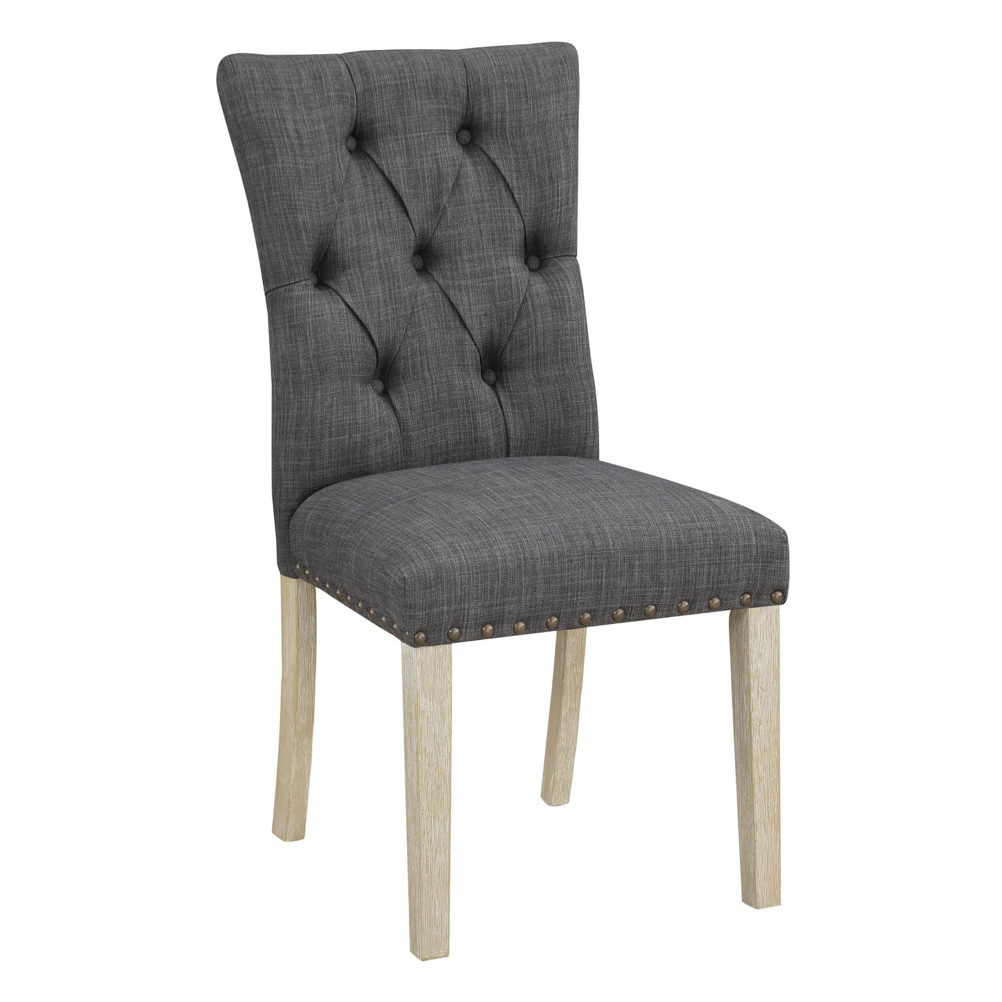 OSP Home Furnishings Preston Dining Chair 2-Pack with Button Tufted Back and Antique Bronze Nailhead Trim, Charcoal Fabric
