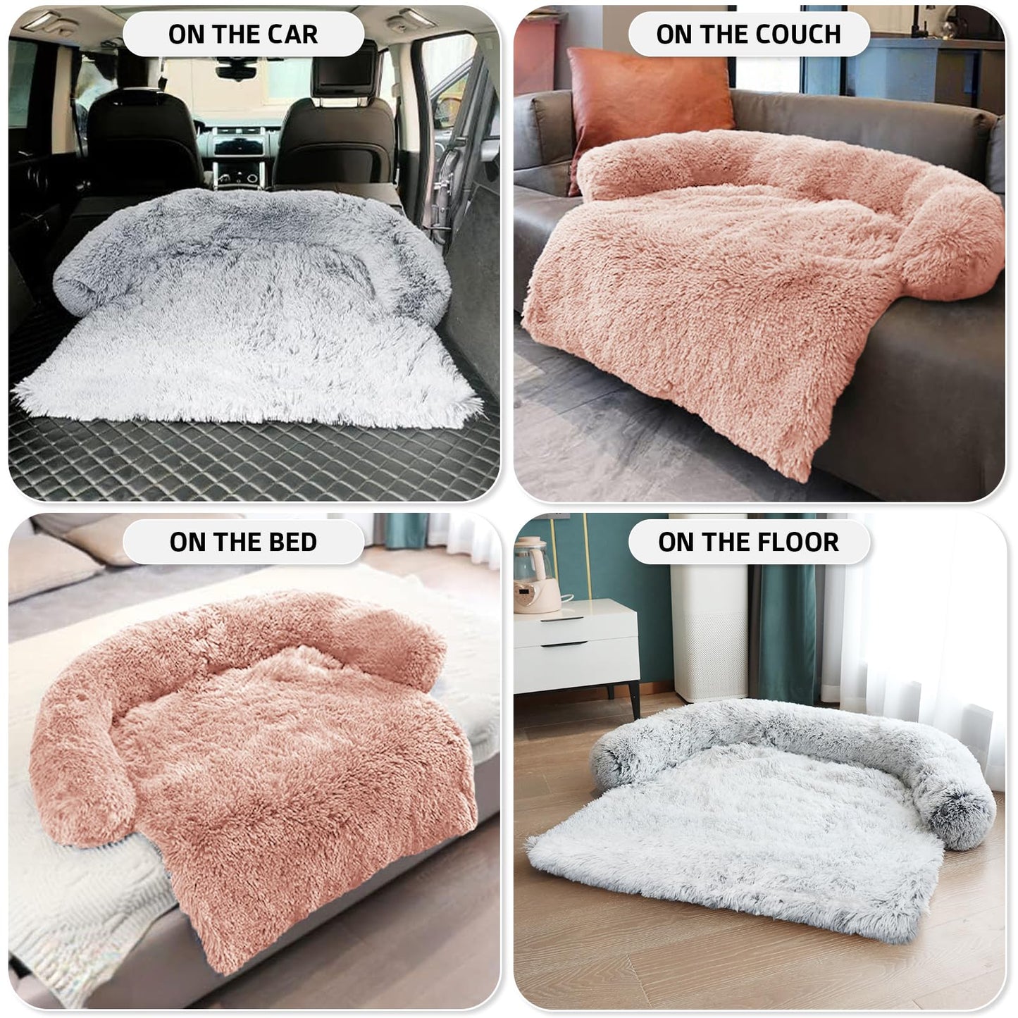 GGIB Calming Dog Bed Fluffy Plush Dog Mat for Furniture Protector with Removable Washable Cover for Large Medium Small Dogs and Cats (Large, Pink)