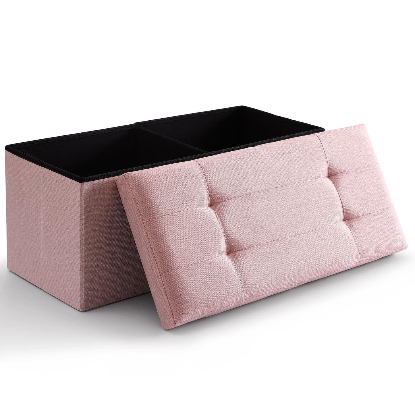 CUYOCA Storage Ottoman Bench Foldable Seat Footrest Shoe Bench End of Bed Storage with Flipping Lid, 75L Storage Space, 30 inches Linen Fabric Pink, OT026PK