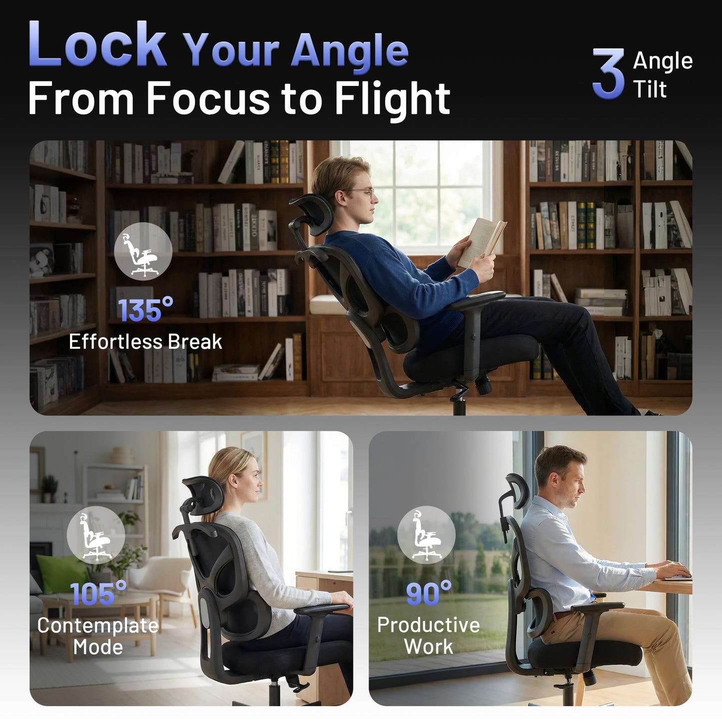 AreShark Ergonomic Office Chair - High Back Breathable Mesh Desk Chair with Lumbar Support & Adjustable Headrest - Rolling Swivel Reclining Comfy Computer Gaming Chair with 2D Armrests for Home Office