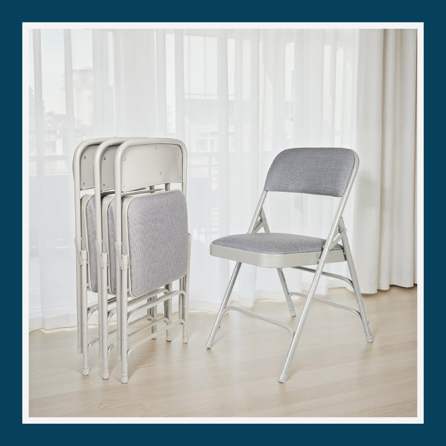 OEF Furnishings OEF2300 Series Heavy-Duty Premium Fabric Padded Upholstery Double-Hinged Triple-Braced Folding Chairs (4-Pack, Slate Gray)