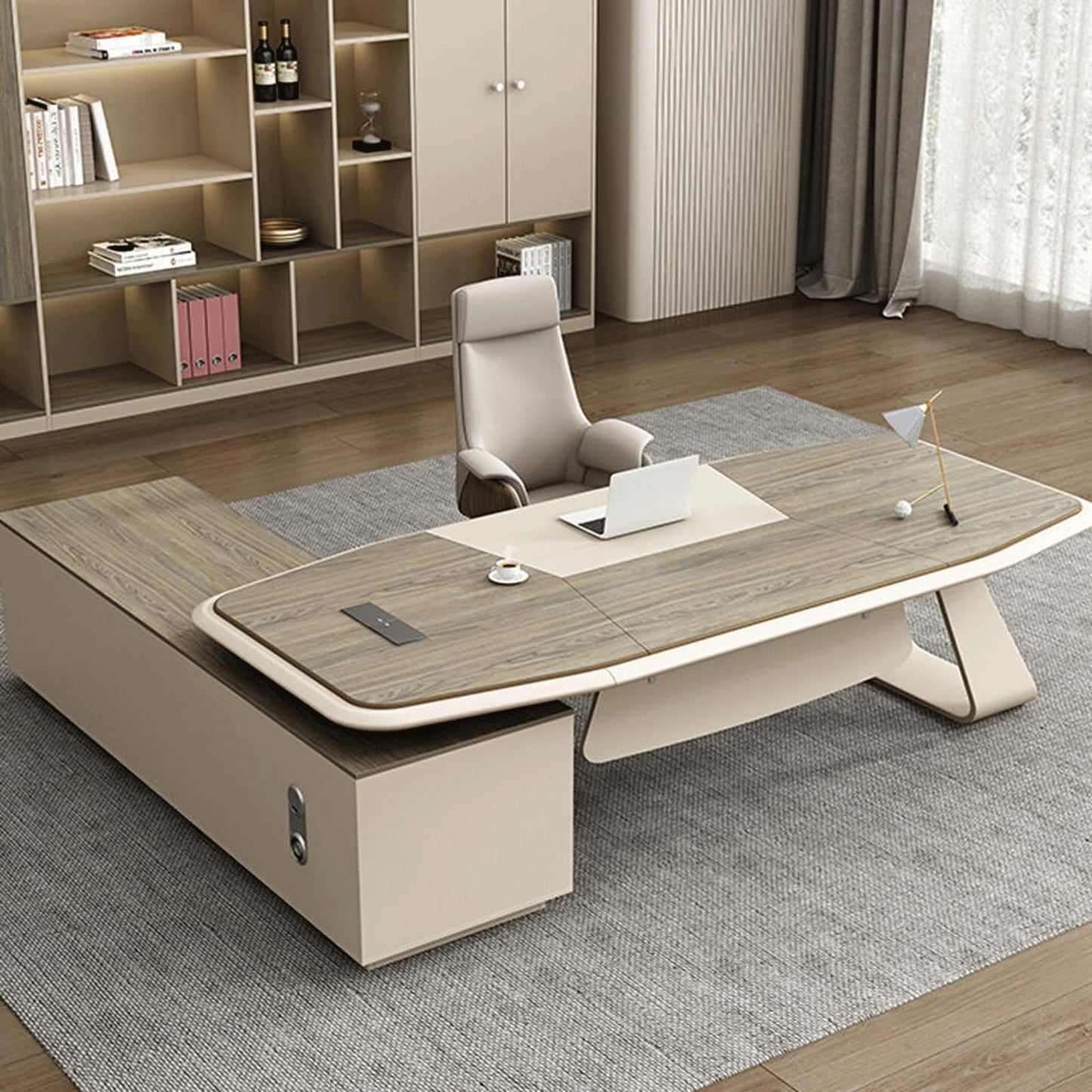 HONGYISHI Modern Large Home Office Desk with Lateral Cabinet,94" Wood Computer Desk with Drawers Study Gaming Table Business Furniture for CEO, Boss, Owners