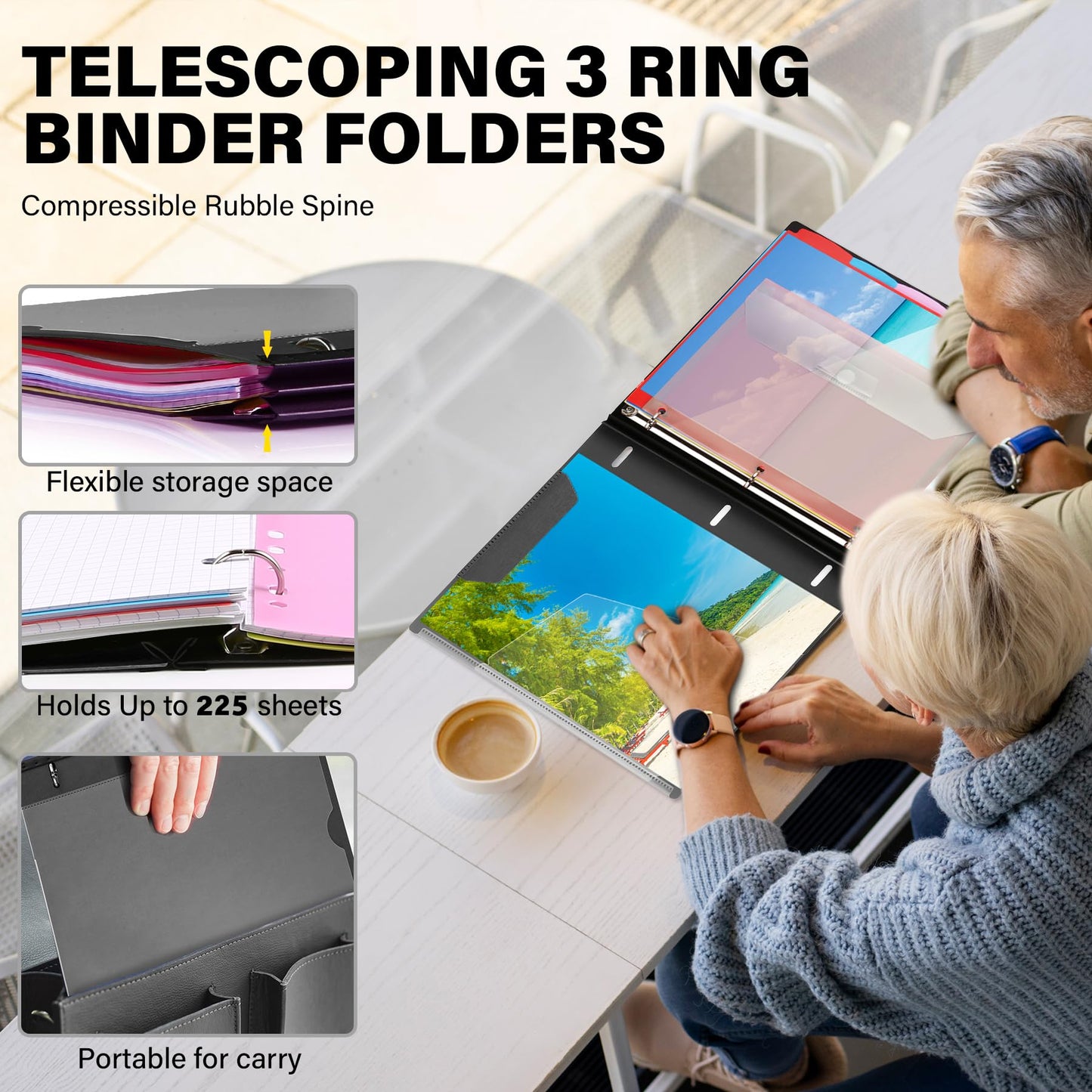 WOT I Telescoping Project Organizer, Refillable Binder with Dividers and Pockets, 13 Pocket Folders, 1 Inch 3 Ring Binder, Black