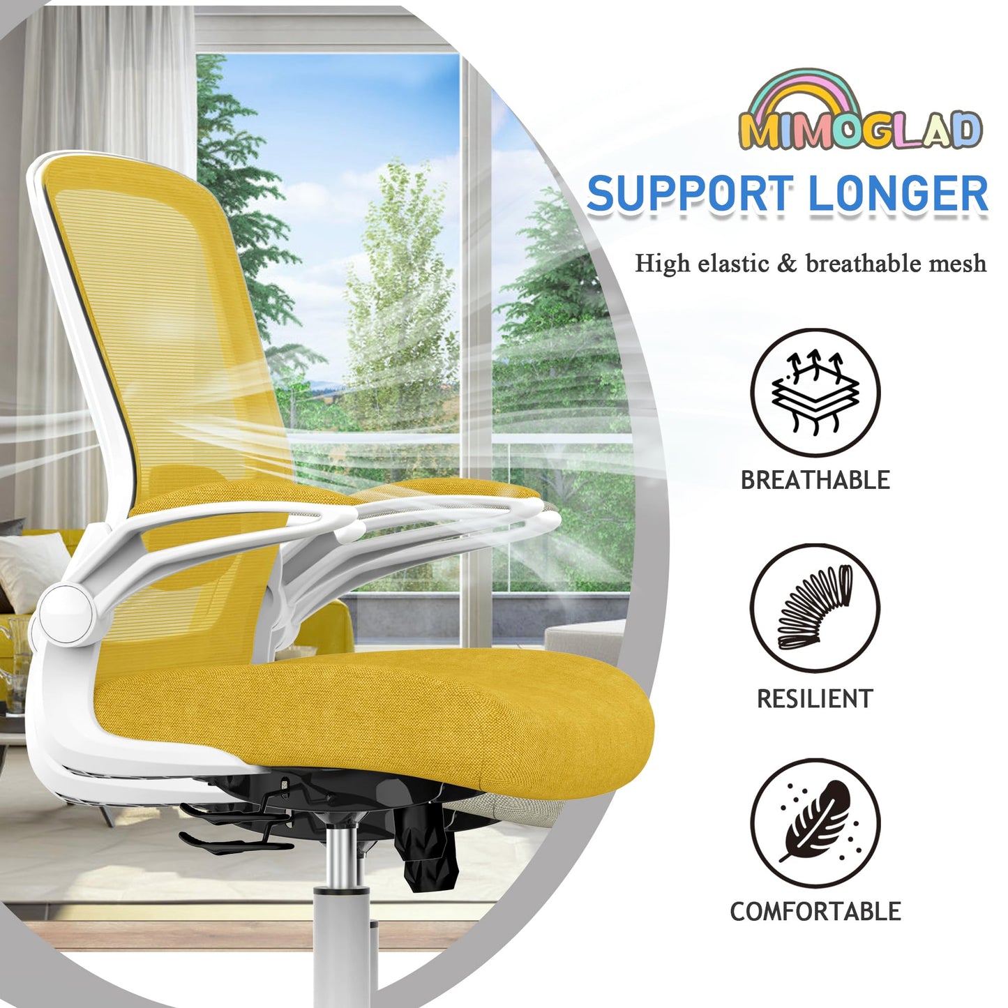 Mimoglad Ergonomic High Back Mesh Office Chair, Adjustable Lumbar Support, Thickened Seat Cushion (Modern, Jasmine)