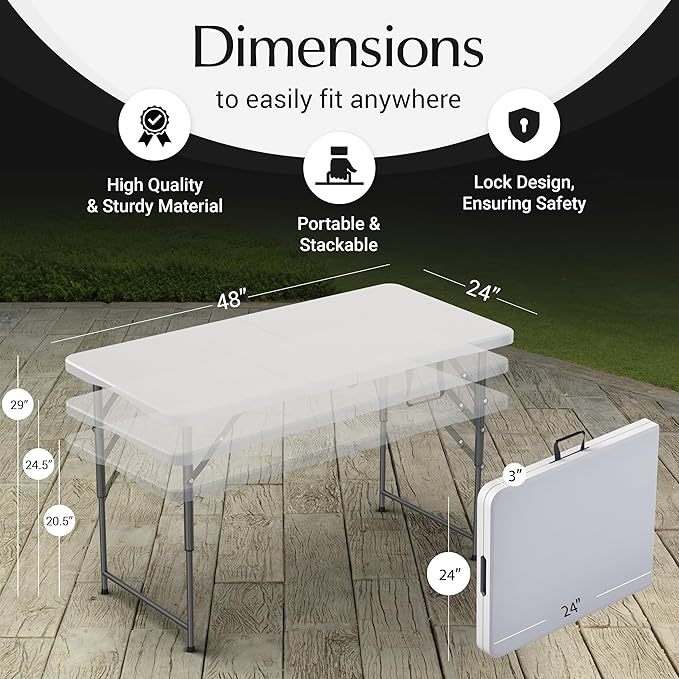 2 Pack of 4 Feet Foldable Table
