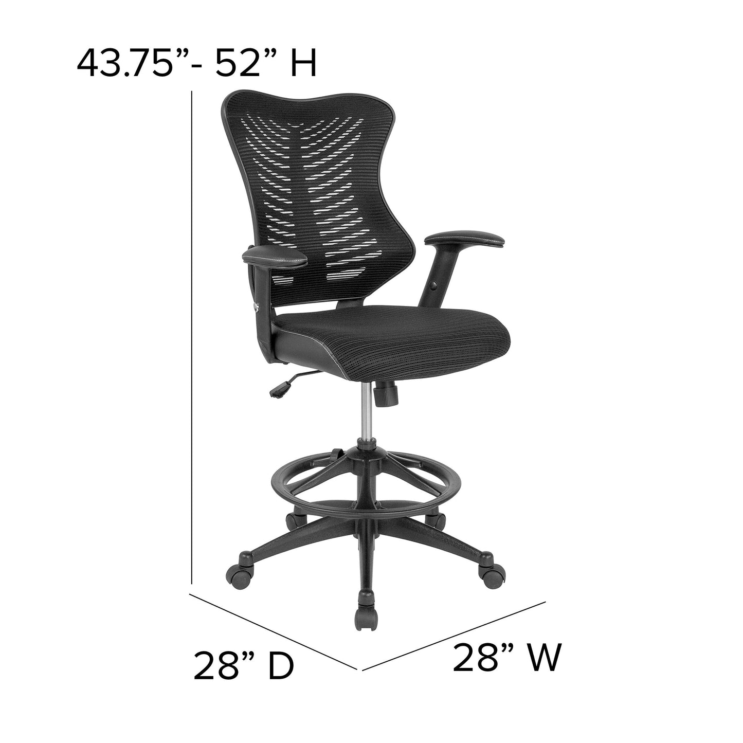 Flash Furniture Waylon High Back Designer Black Mesh Drafting Chair with LeatherSoft Sides and Adjustable Arms