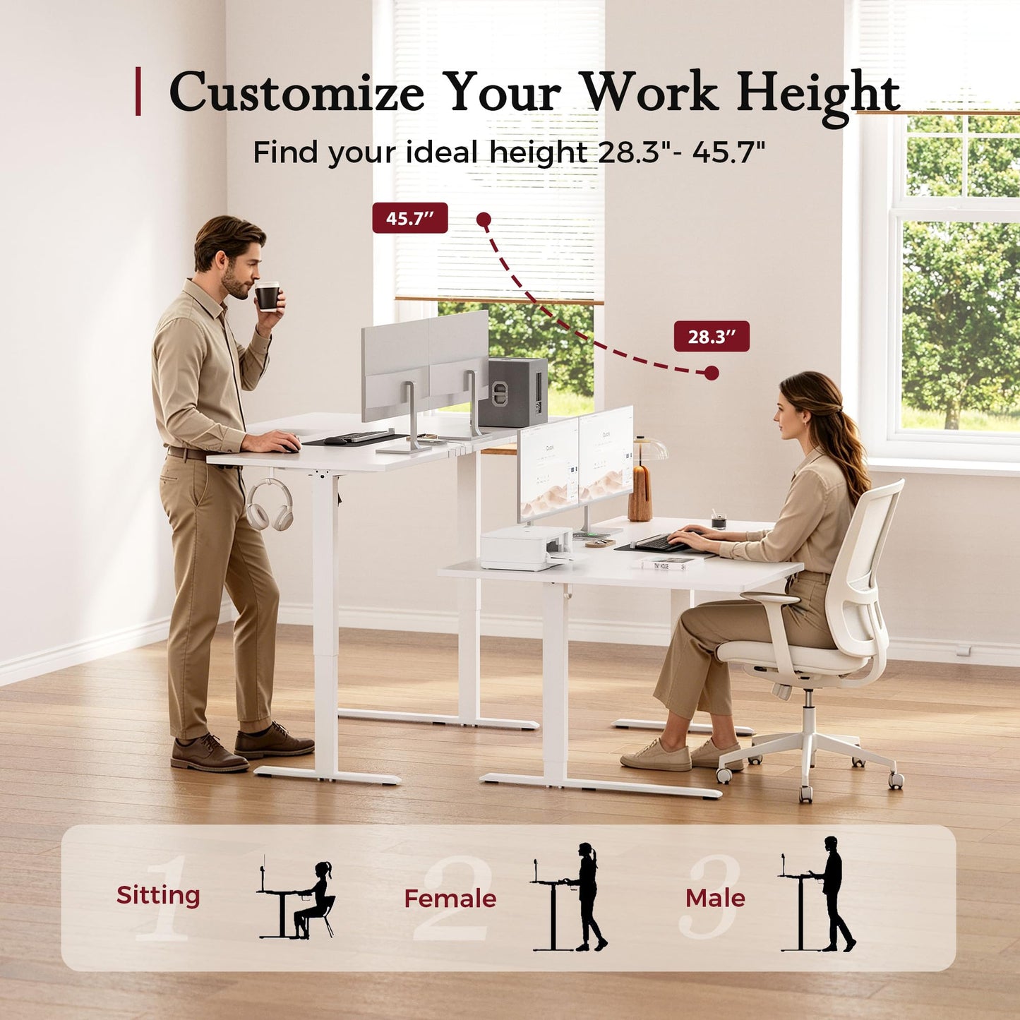 Klicelor L Shaped Standing Desk, 55 Inch Electric Height Adjustable Desk with Memory Preset, Reversible Sit Stand Up Computer Workstation for Home Office, Splice Board, White