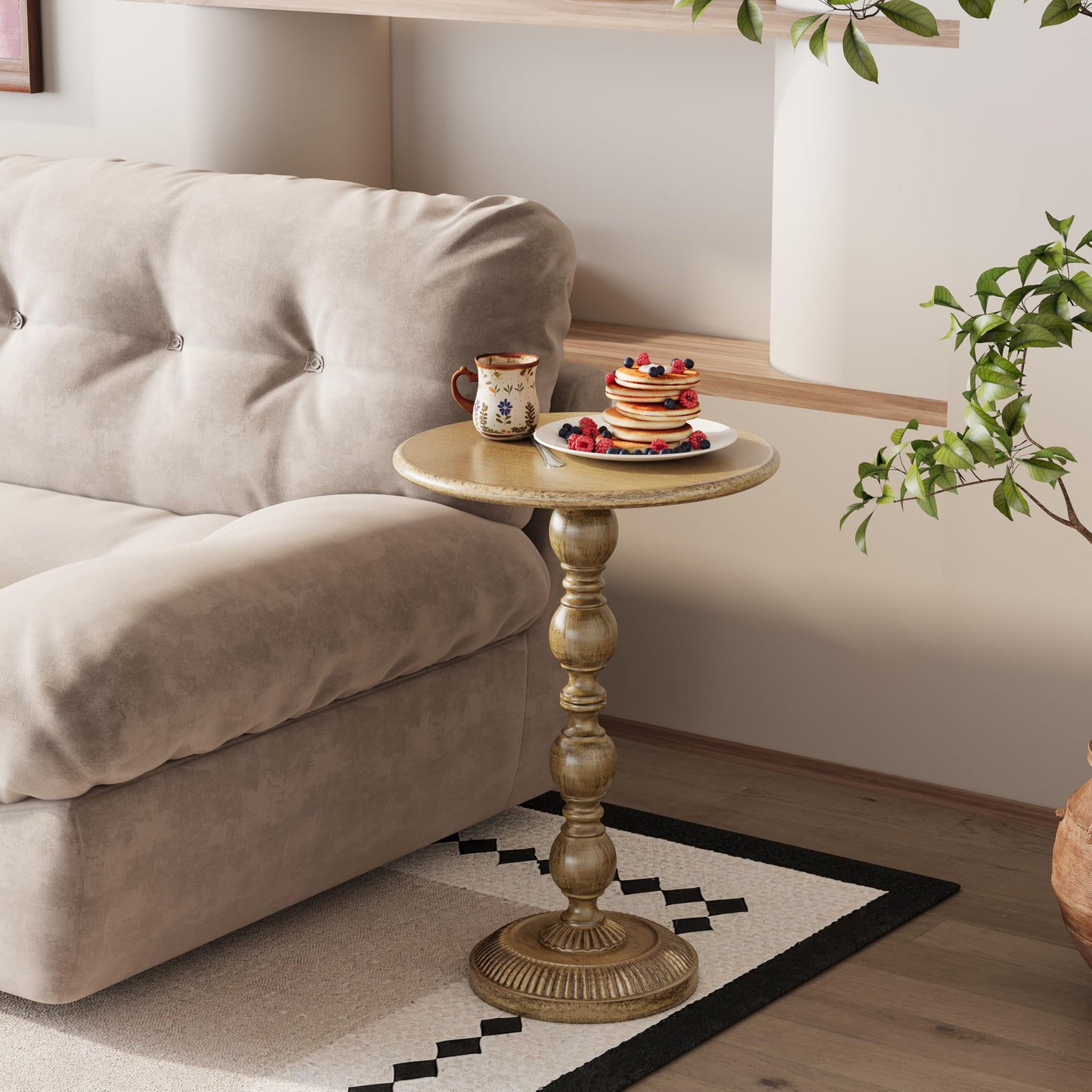 FormaCraft Small Round Metal Side Table, Lightweight Antique Accent Table,Retro Round Drink Table,Small Pedestal Table for Living Room, Bedroom, Corners (1, Antique Gold)
