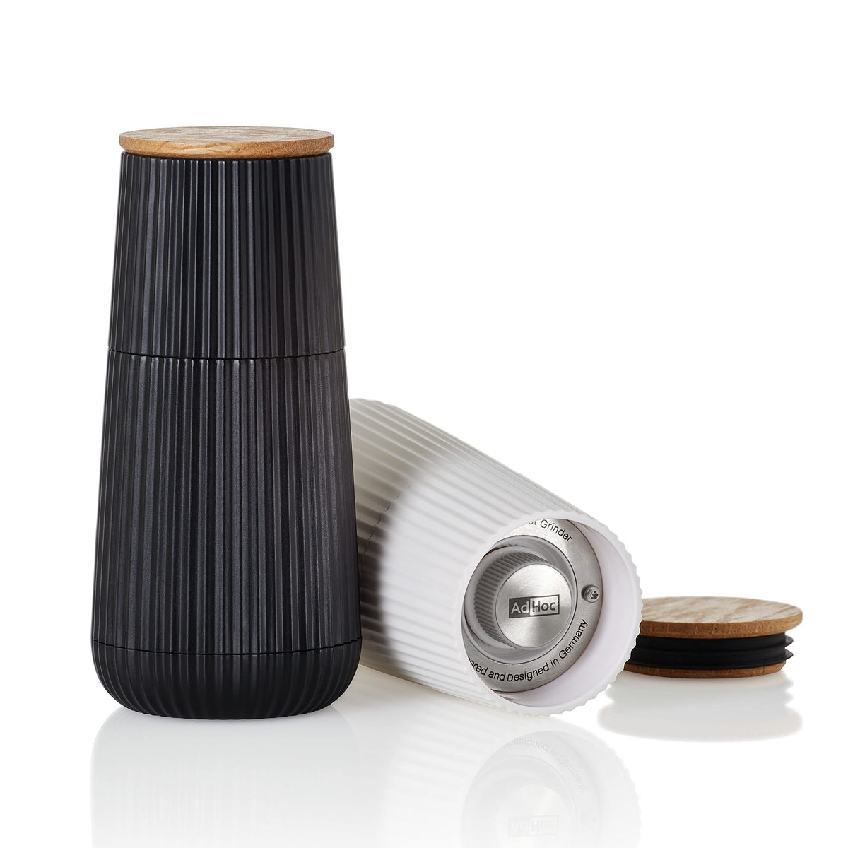 AdHoc Scape Salt & Pepper Mill Set - Salt & Pepper Grinders with Ultra-Sharp Grinding Mechanisms - Refillable Mills & Spice Shakers with Adjustable Grinding - Black & White