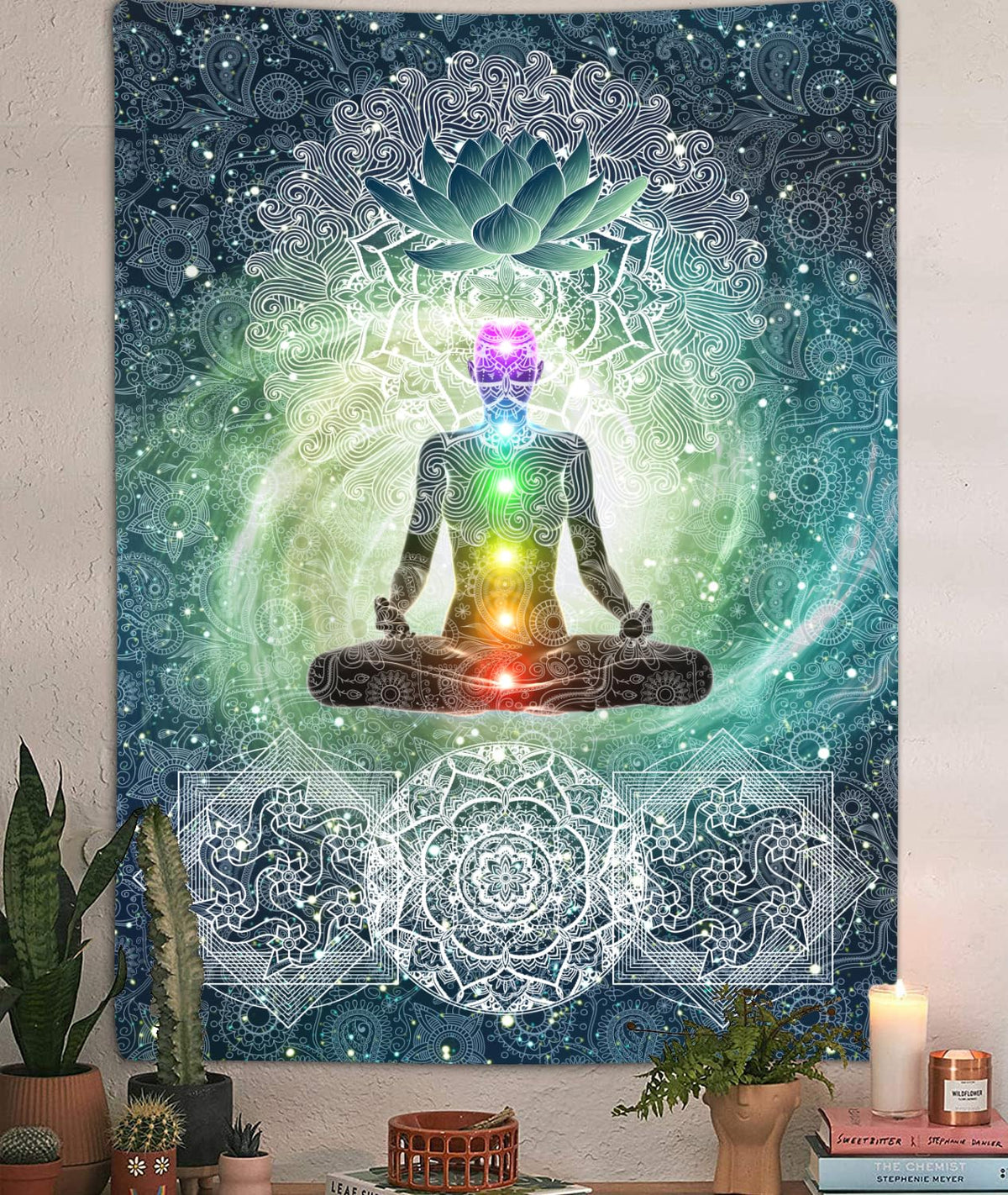 DYNH Meditation Vertical Tapestry, Yoga Decor Tapestry Wall Hanging for Bedroom, Lotus Tapestries Poster Beach Blanket College Dorm Home (40W X 60H)