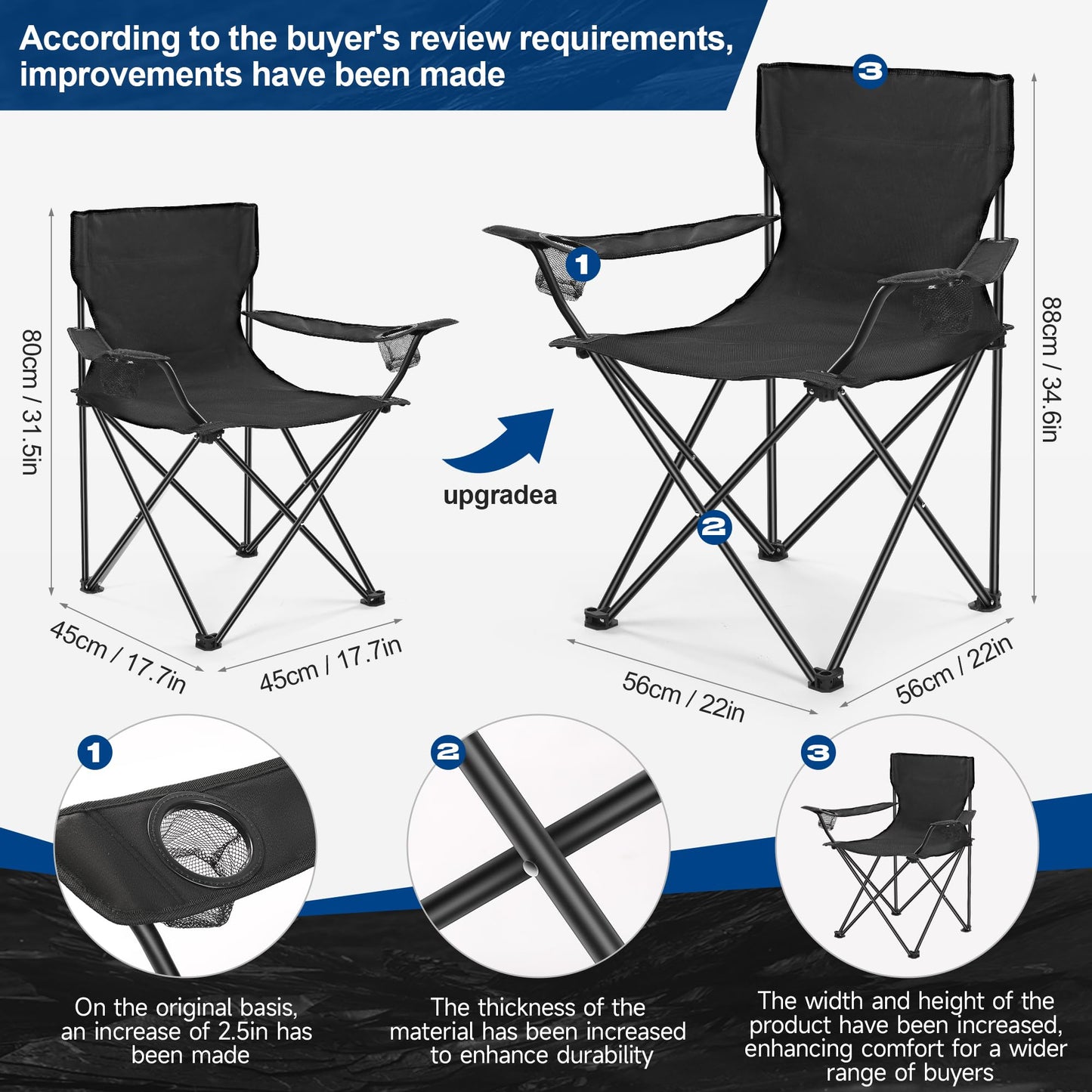 WEIDIORME 2 Pack Lightweight Camping Chairs, 300LBS Heavy-Duty Portable Folding Chairs with Carry Bag, Compact Design for Camping, Beach, Picnics, and Outdoor Event
