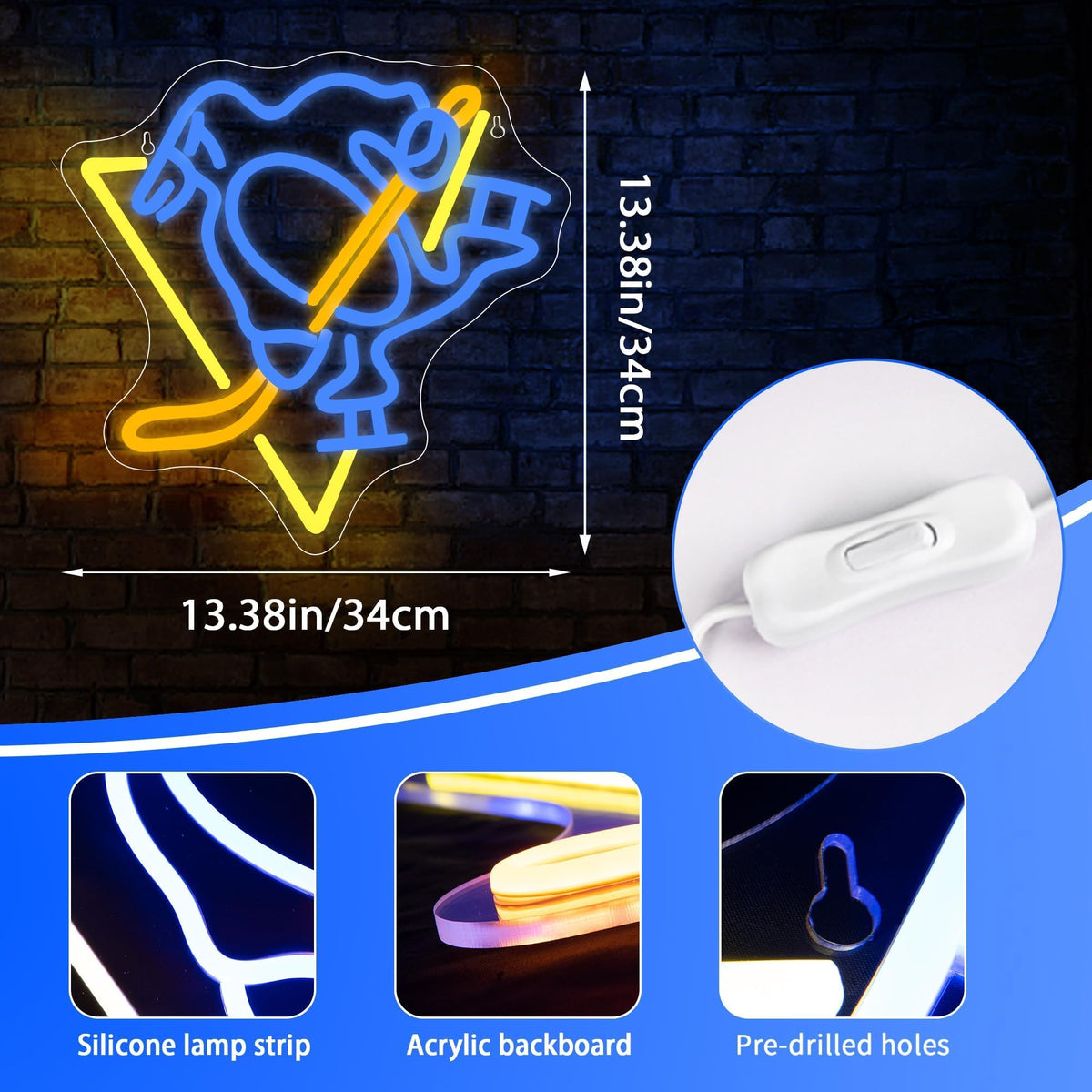 Ice Hockey Neon Sign,Hockey Team Logo Light,Ice Hockey Neon Light Sign,Sports Decor,Hockey Light,Hockey Club Decor,Gifts for Boys,Ice Hockey Fans,Size 13.4 * 13.4 inches(FMXD144)